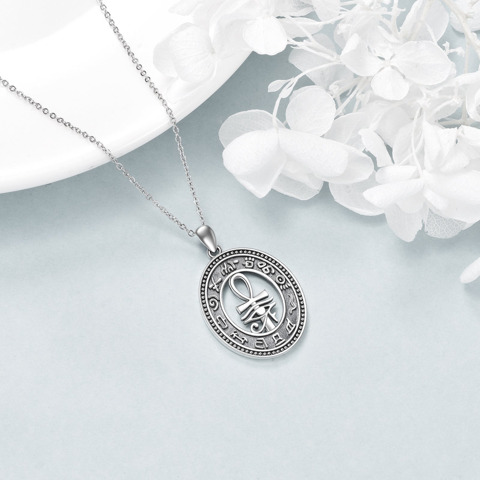 Sterling Silver Ankh & Eye Of Horus Pendant Necklace