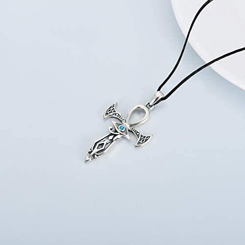 Sterling Silver Cubic Zirconia Ankh & Eye Of Horus Pendant Necklace