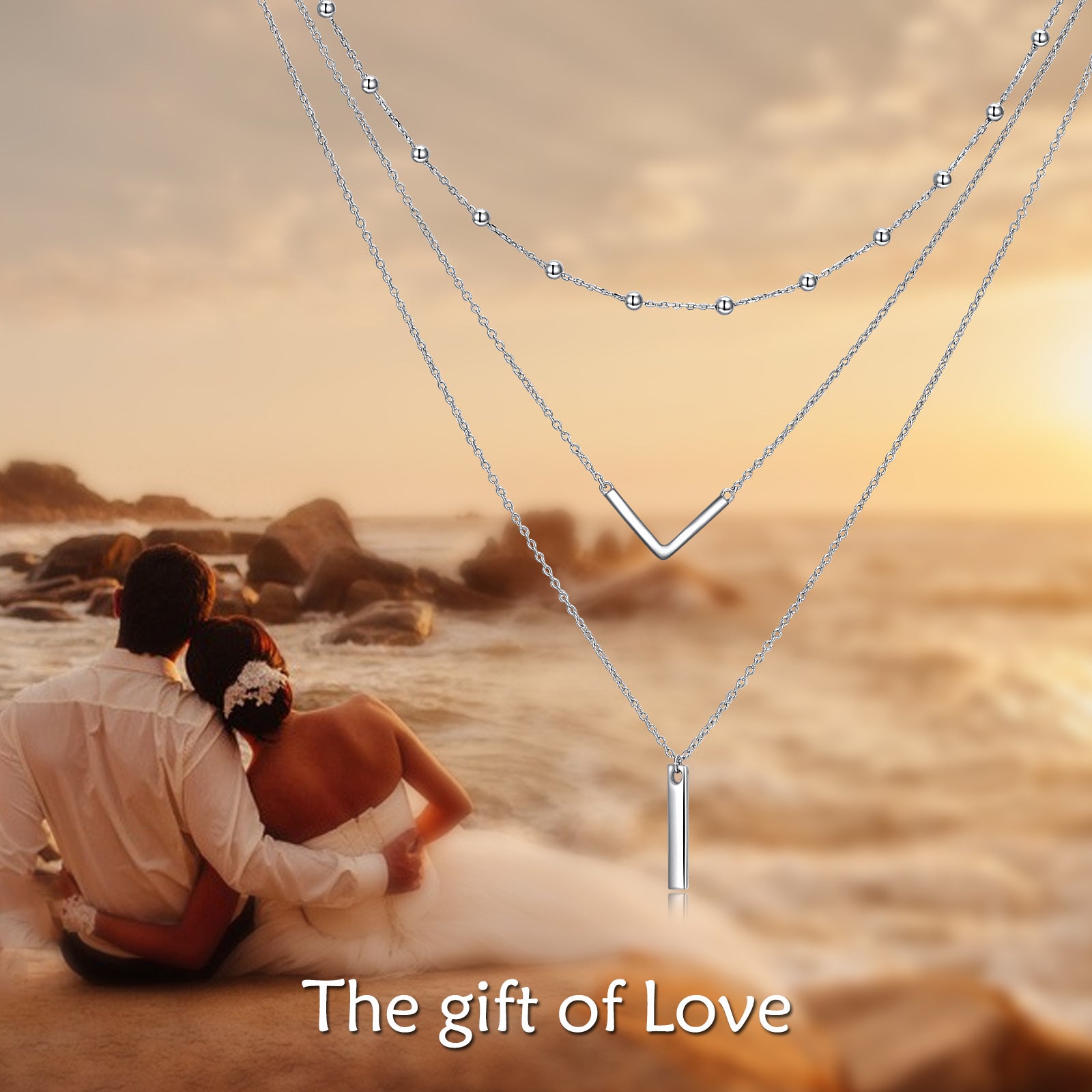 Sterling Silver Bar Layered Necklace For Women