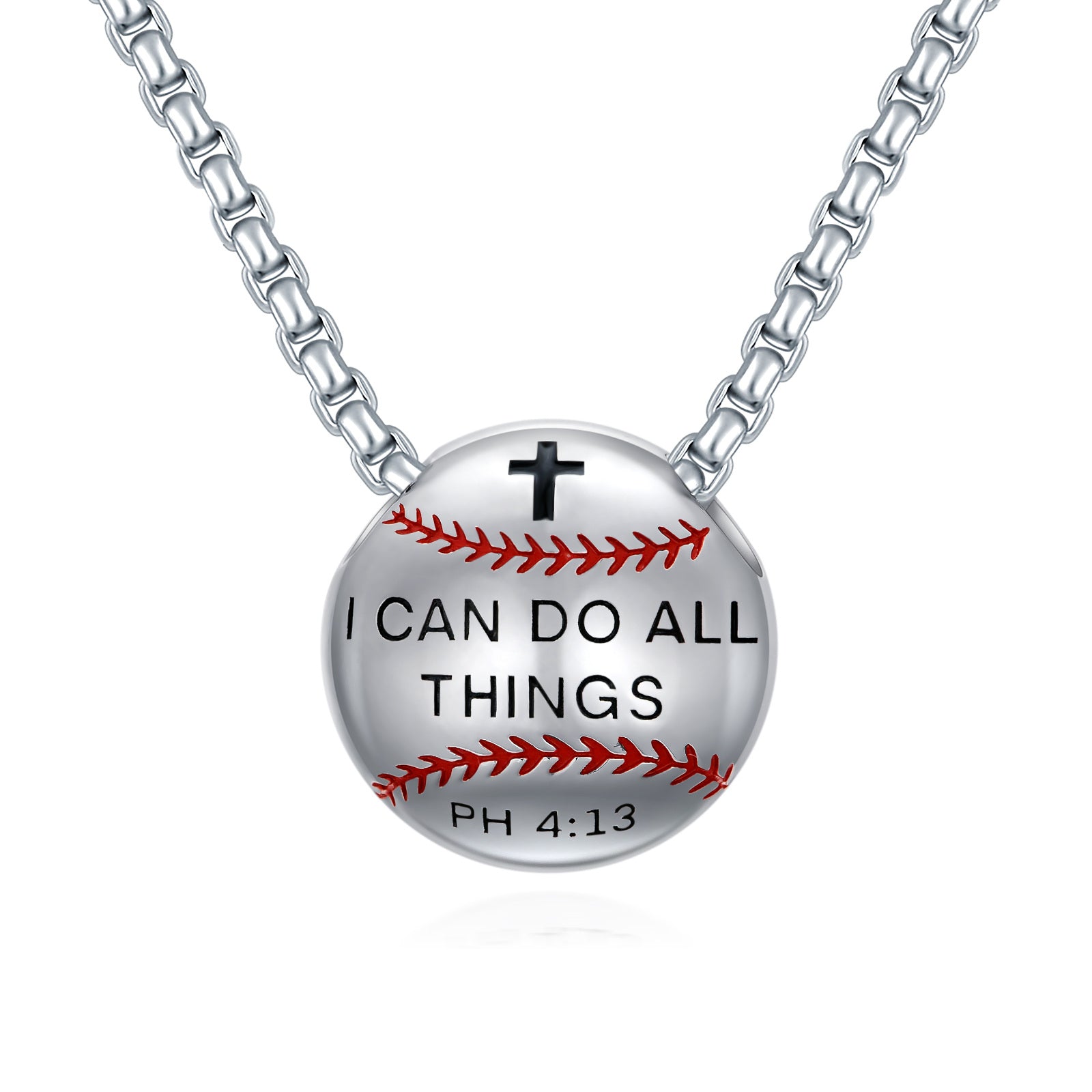 Sterling Silver Baseball Cross Pendant Necklace Engraved You Can Do All Things