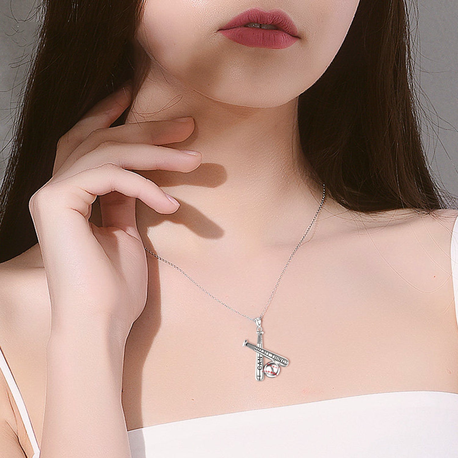 Sterling Silver Baseball Pendant Necklace with Engraved Word