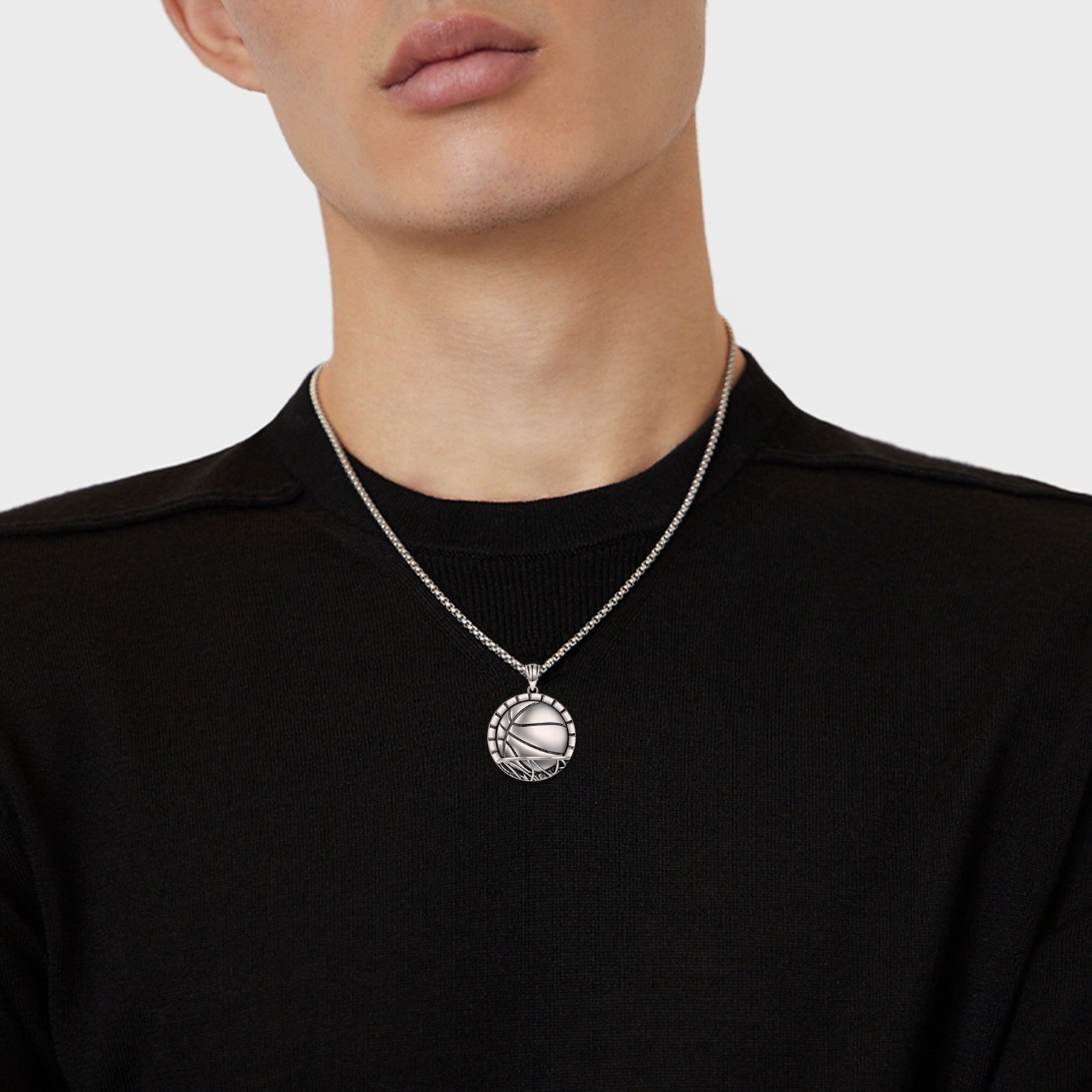 Sterling Silver Basketball Pendant Necklace with Engraved Word
