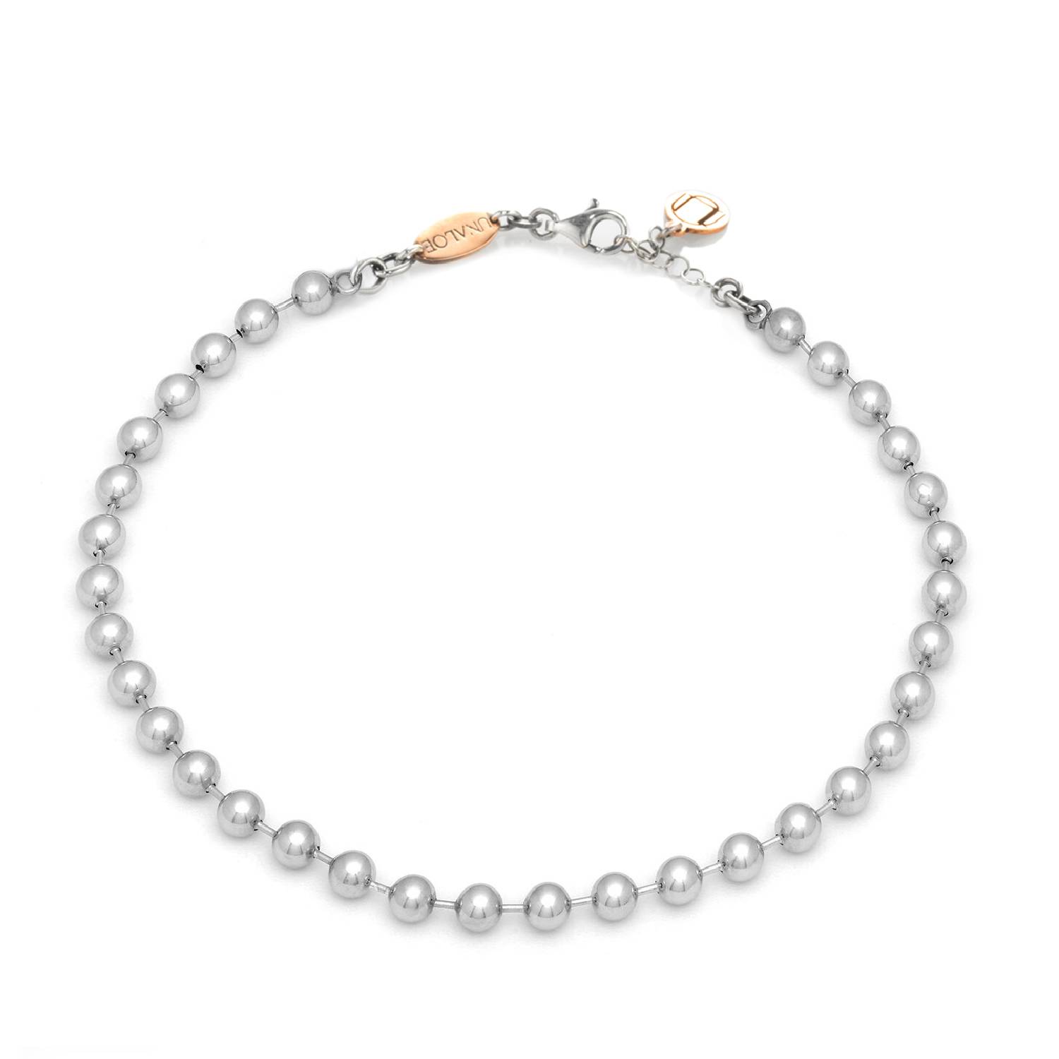 Sterling Silver Beaded Necklace With Rose Gold Details