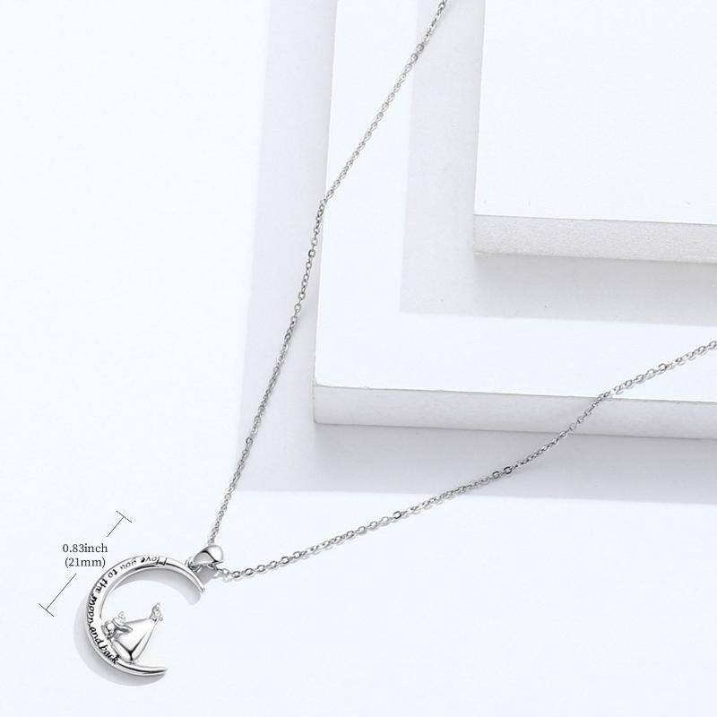 Sterling Silver Bear & Moon Pendant Necklace with Engraved Word