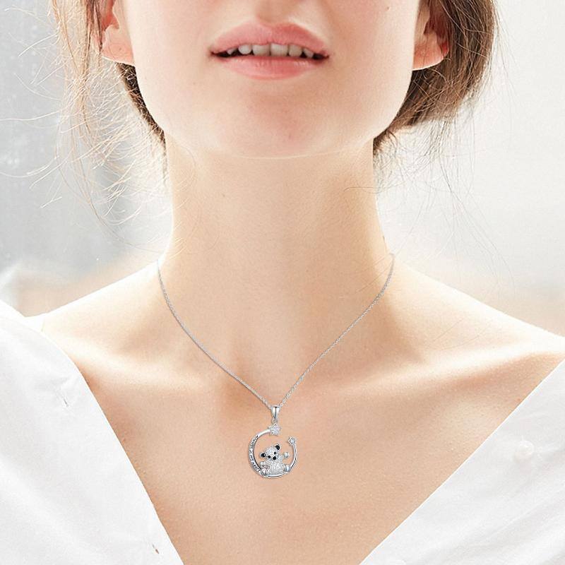 Sterling Silver Cubic Zirconia Bear & Pentagram Pendant Necklace