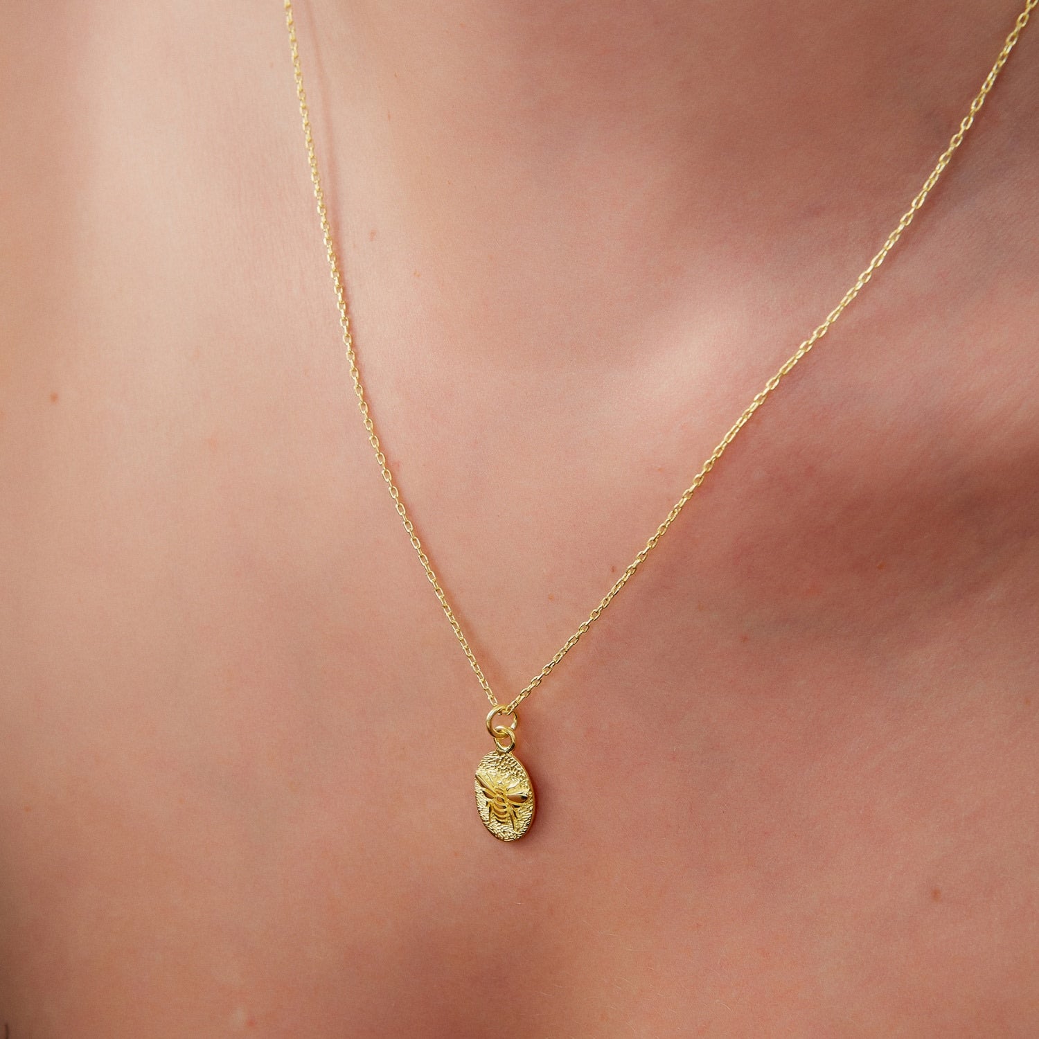 Sterling Silver Bee Chain Pendant Necklace - Gold