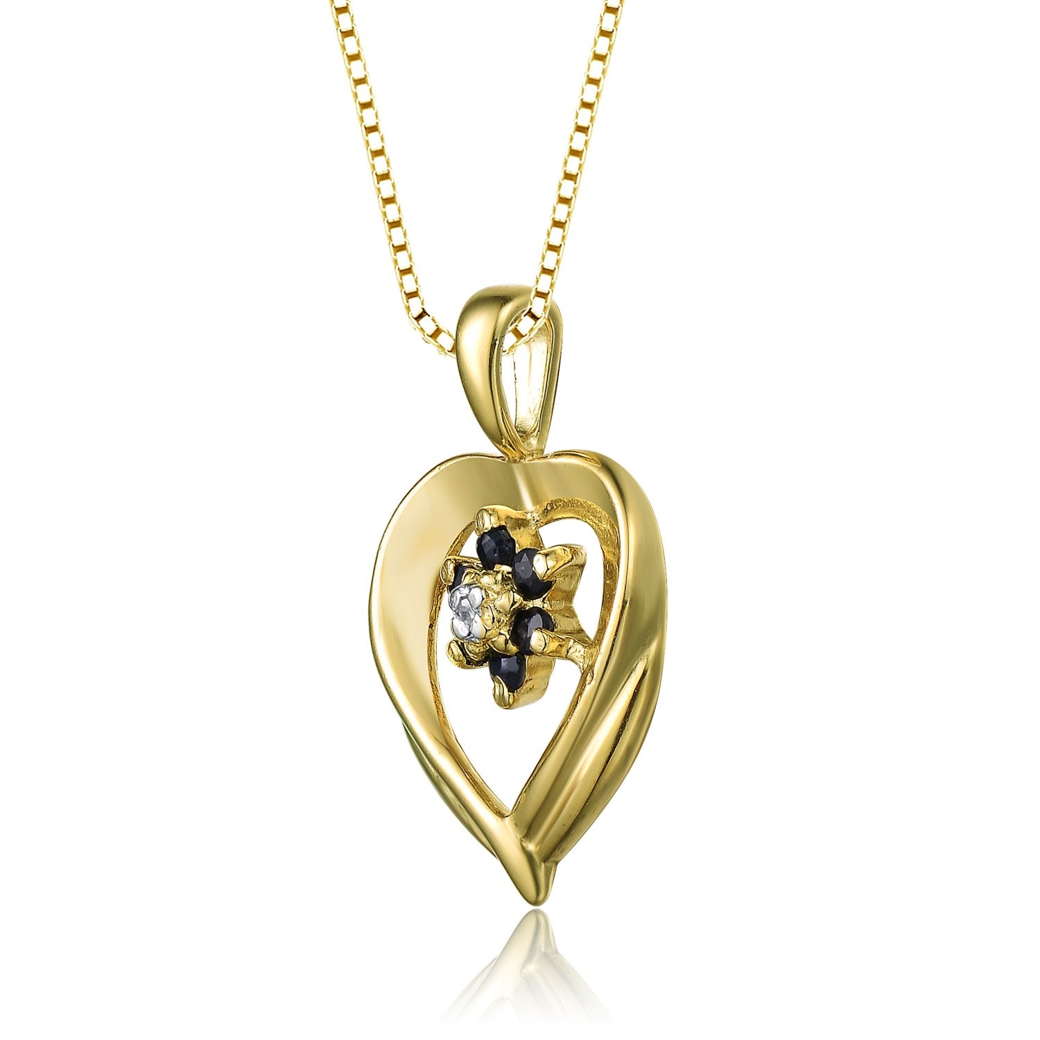 Sterling Silver Black And White Cubic Zirconia Heart Pendant