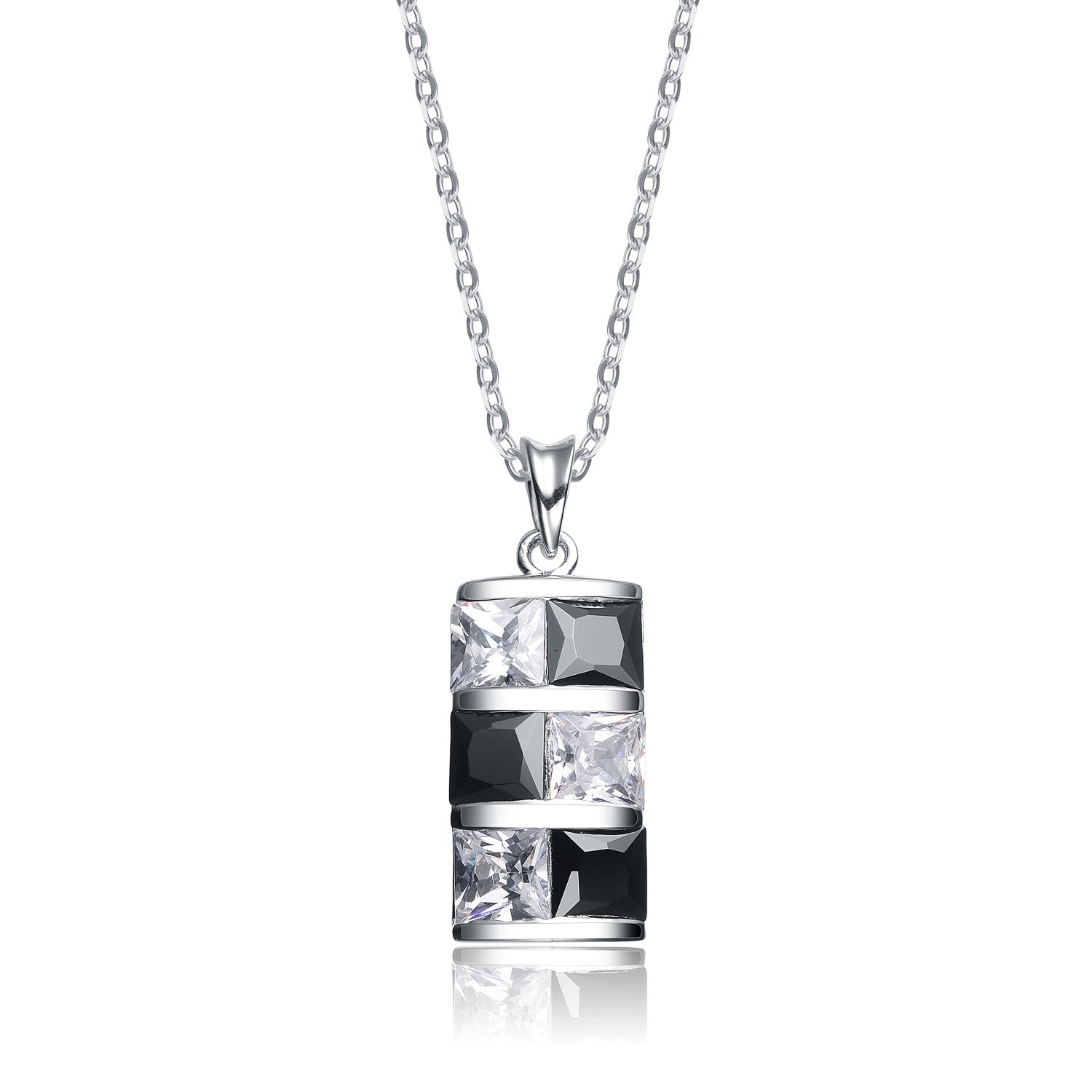 Sterling Silver Black And White Rectangular Cubic Zirconia Pendant