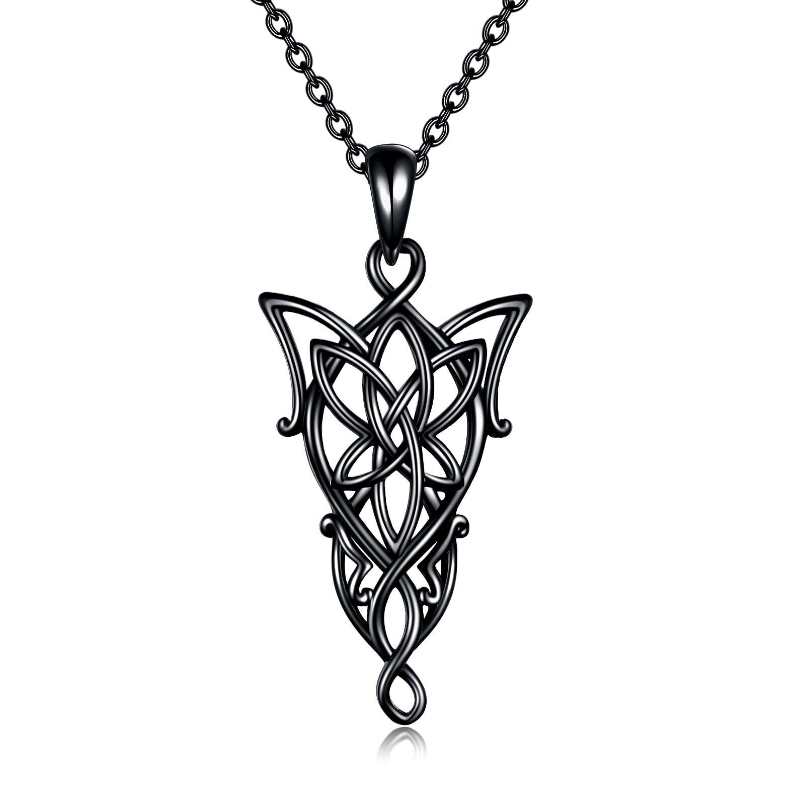 Sterling Silver with Black Color Plated Celtic Knot Pendant Necklace