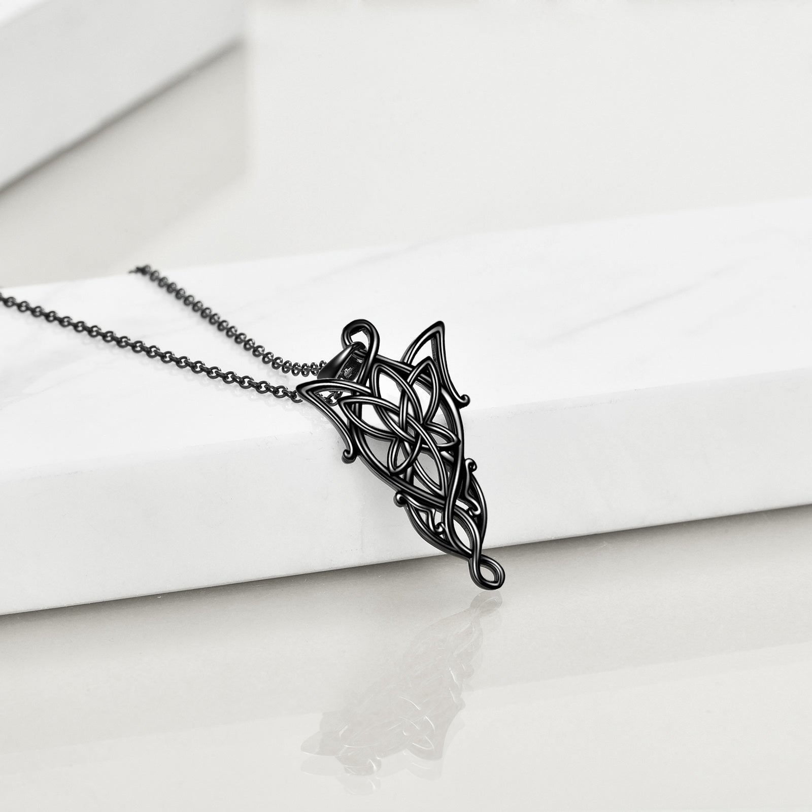 Sterling Silver with Black Color Plated Celtic Knot Pendant Necklace