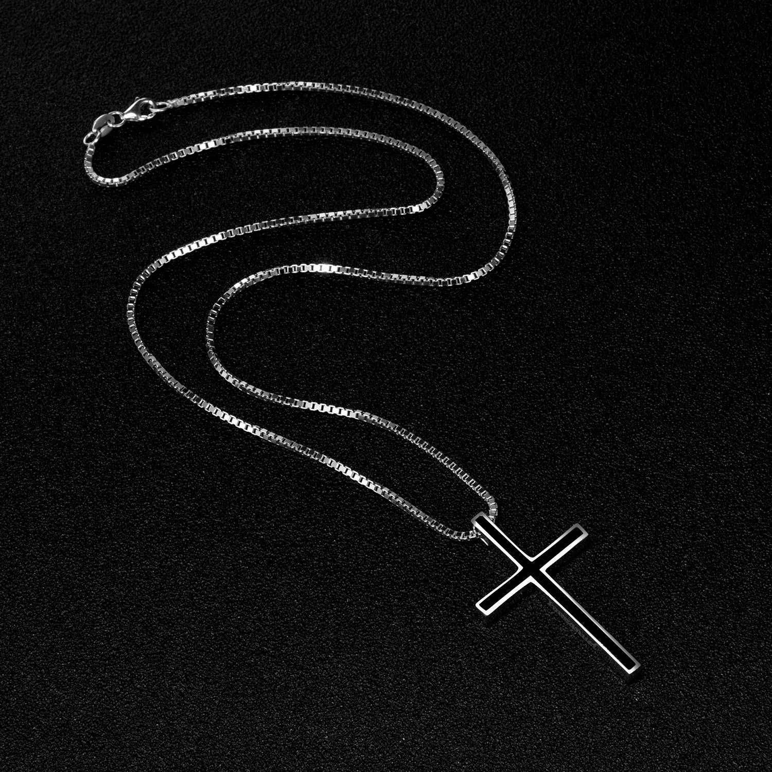 Sterling Silver Black Cross Pendant Necklace with Box Chain