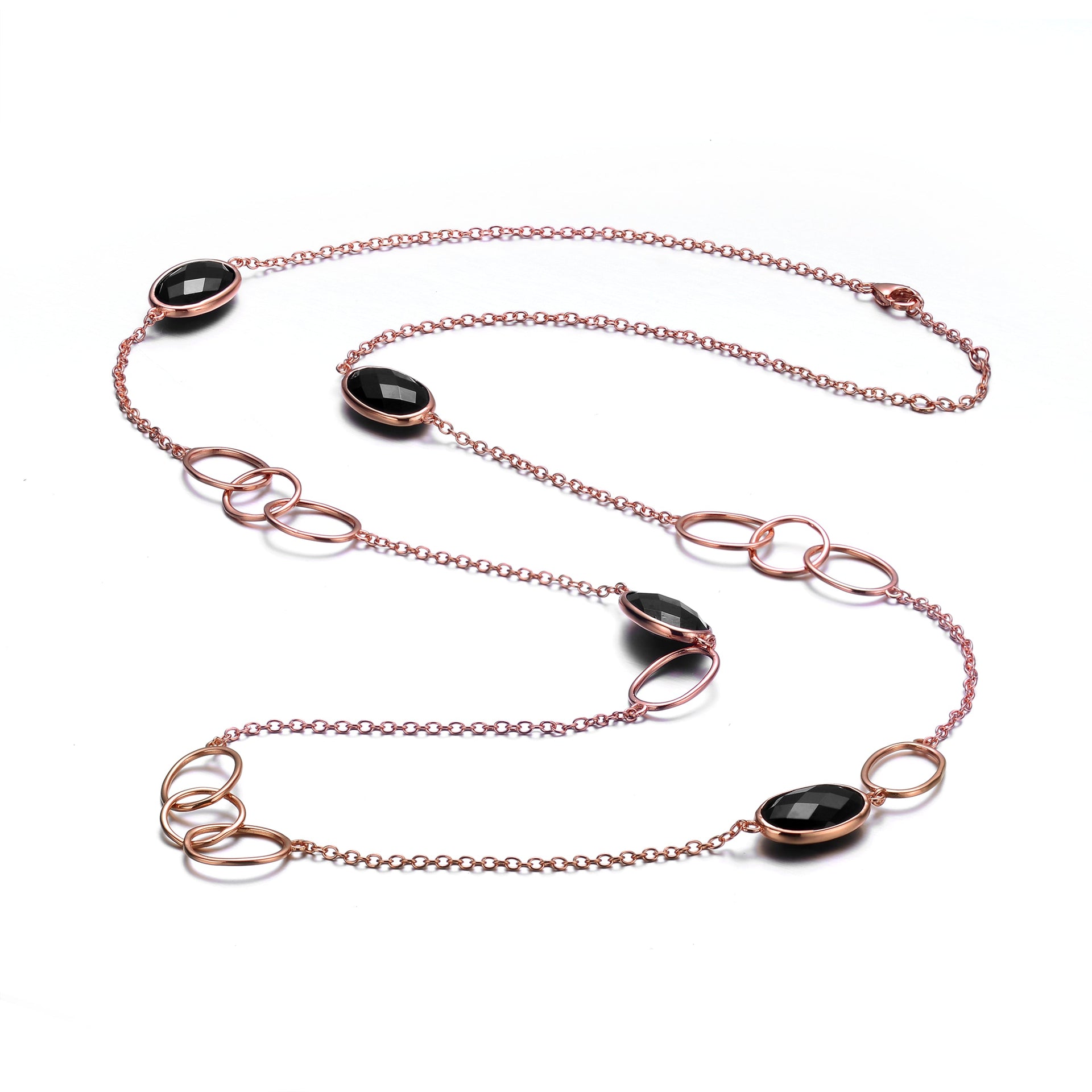Sterling Silver Black Oval Cubic Zirconia Necklace