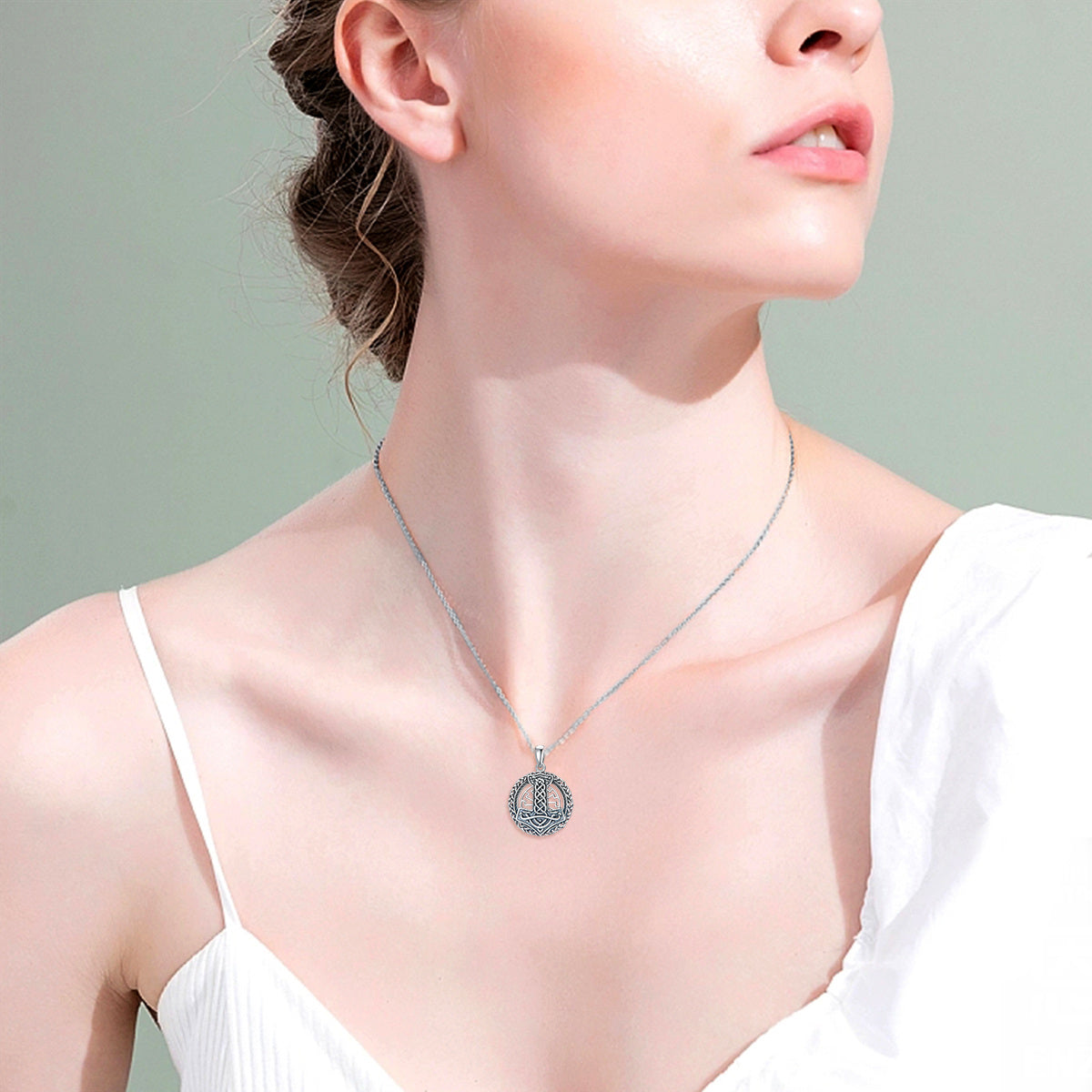 Sterling Silver with Black Rhodium Anchor Circle Pendant Necklace