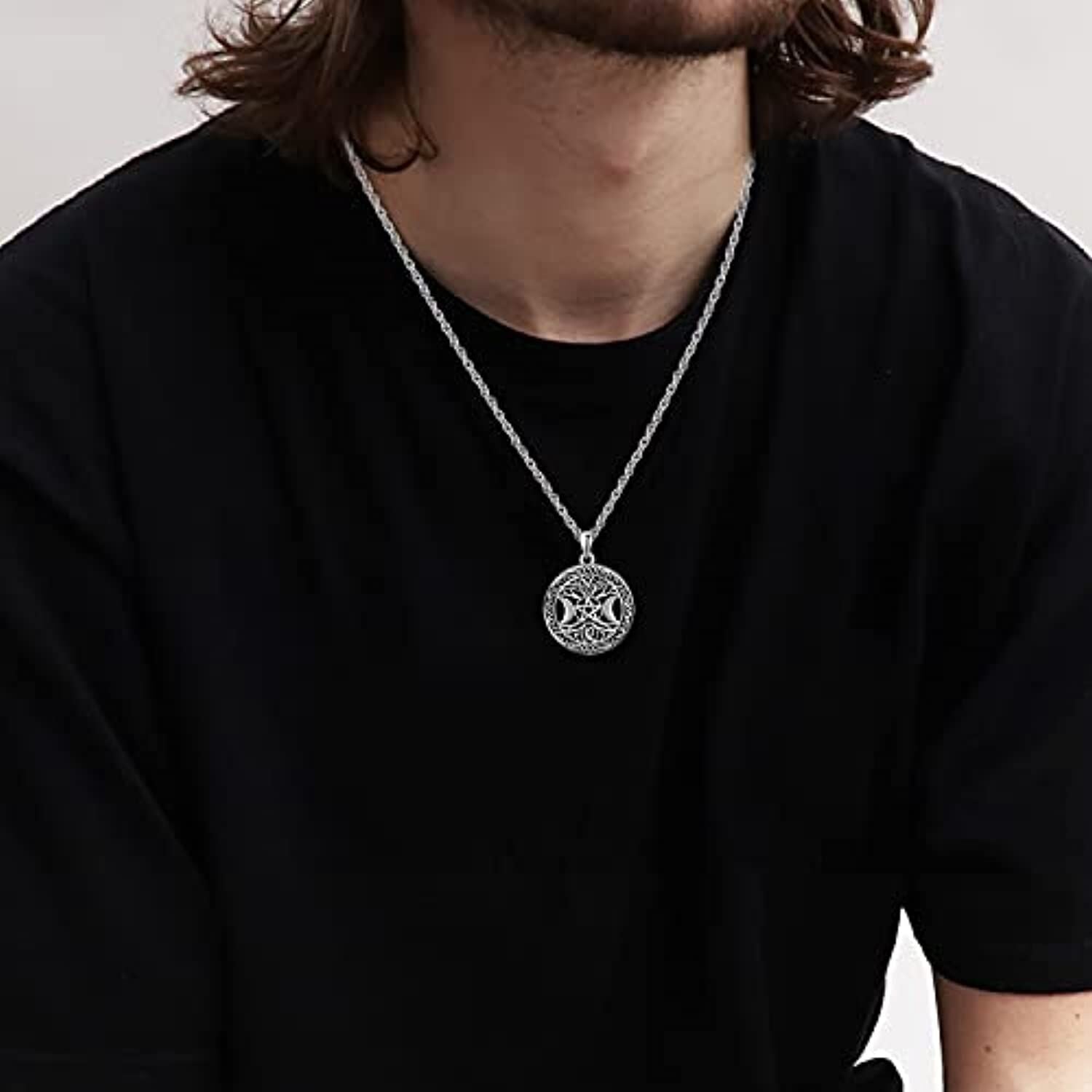 Sterling Silver with Black Rhodium Celtic Knot & Triple Moon Goddess Pendant Necklace