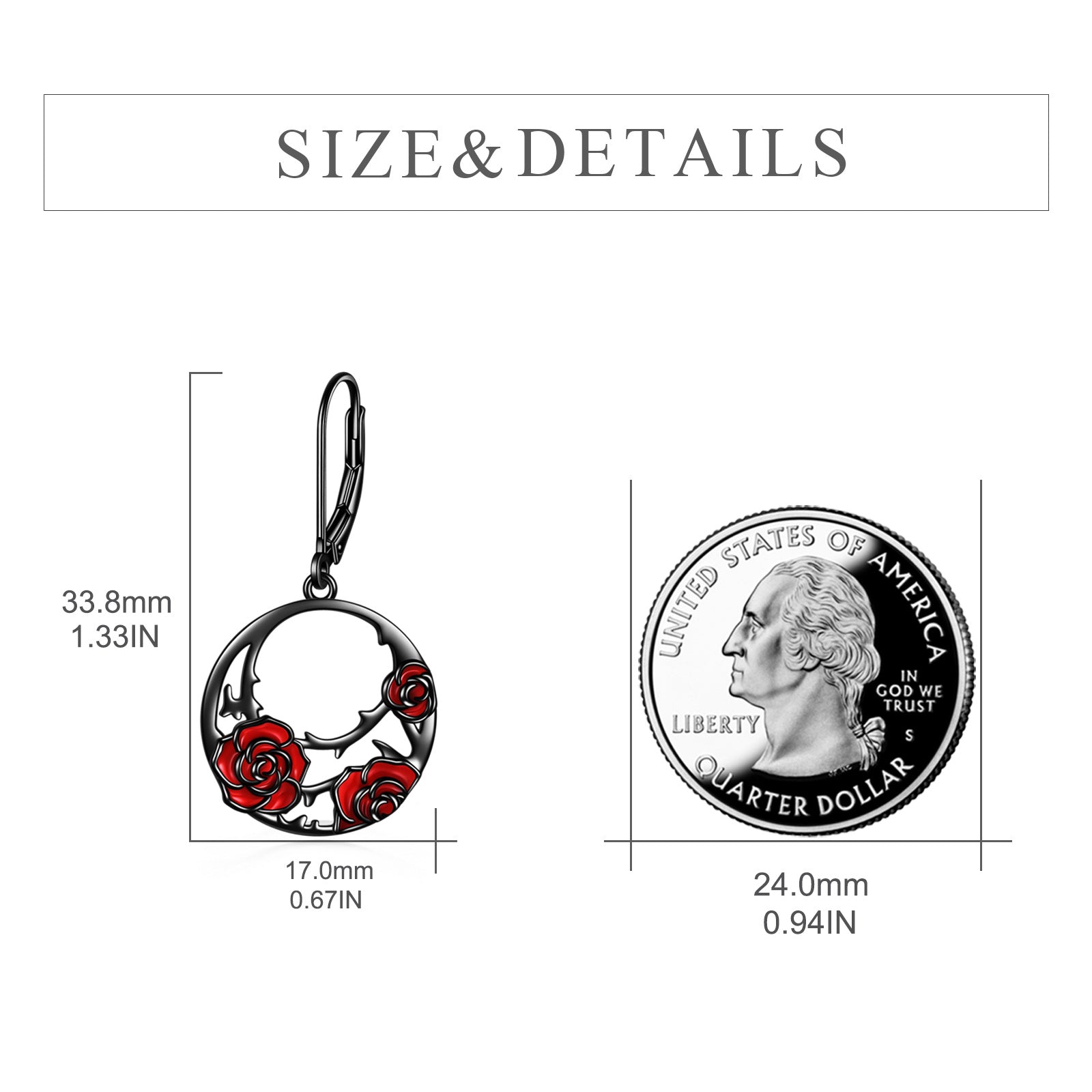Sterling Silver with Black Rhodium Color Rose Lever-back Earrings