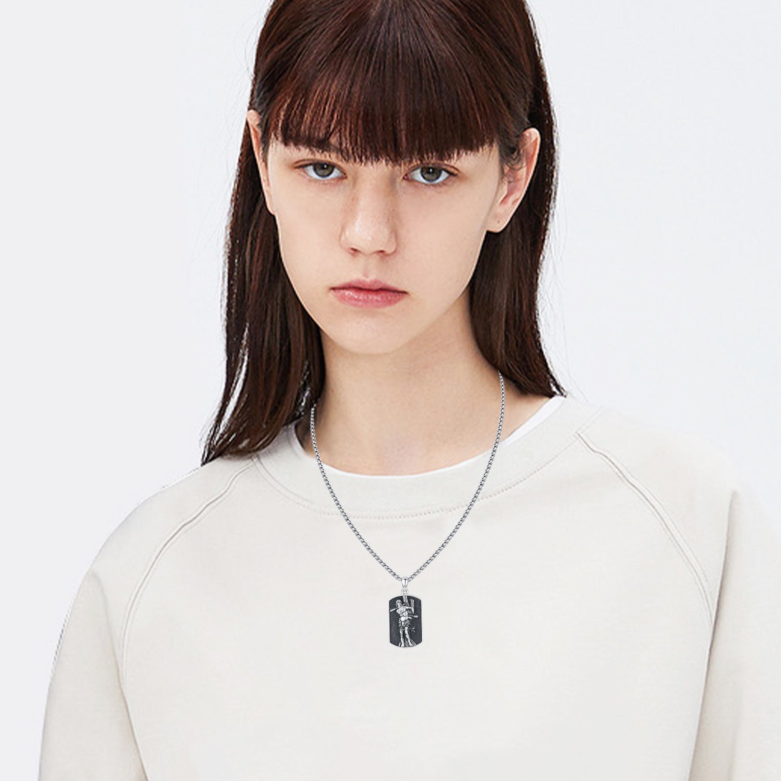 Sterling Silver with Black Rhodium Color San Sebastian Pendant Necklace
