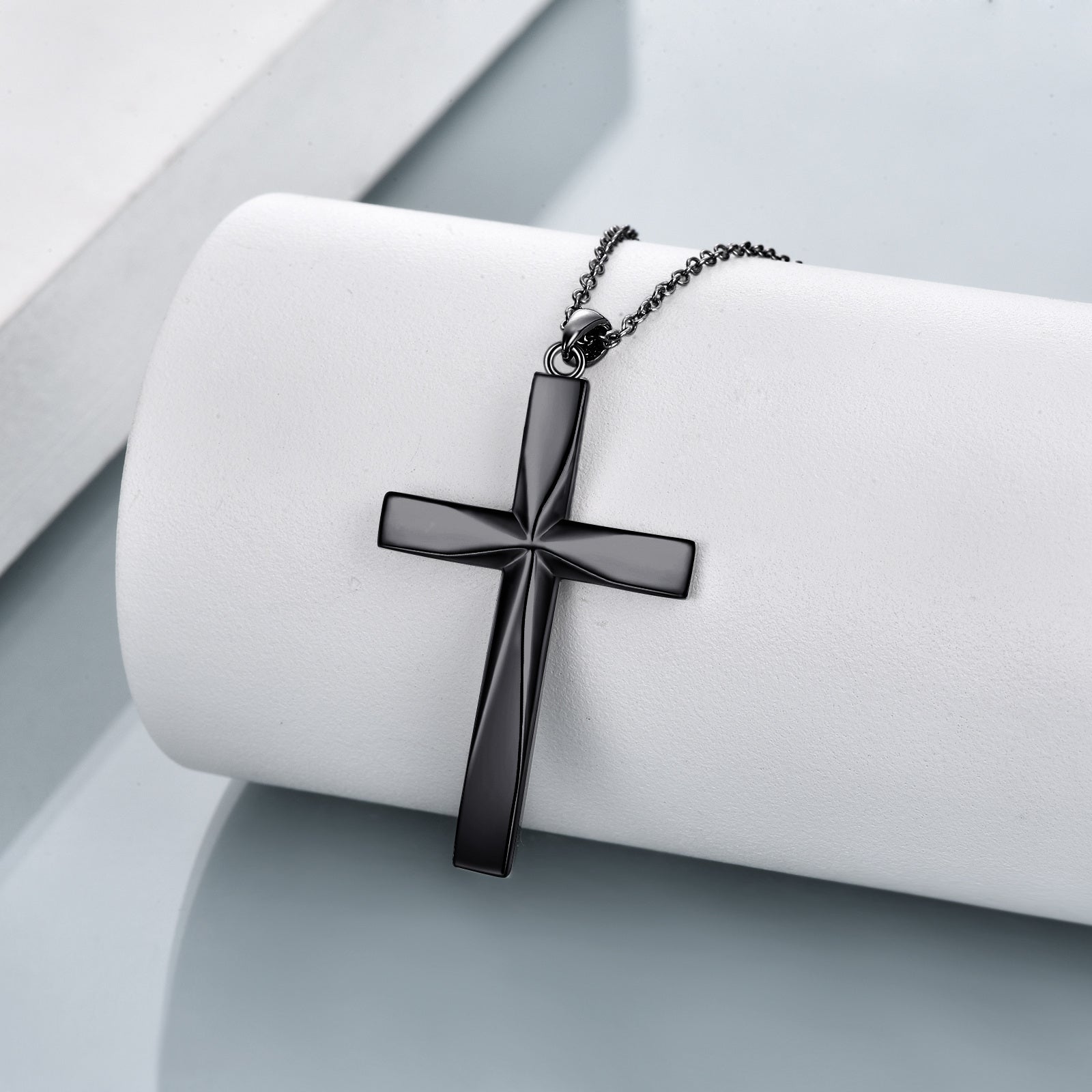 Sterling Silver with Black Rhodium Cross Pendant Necklace