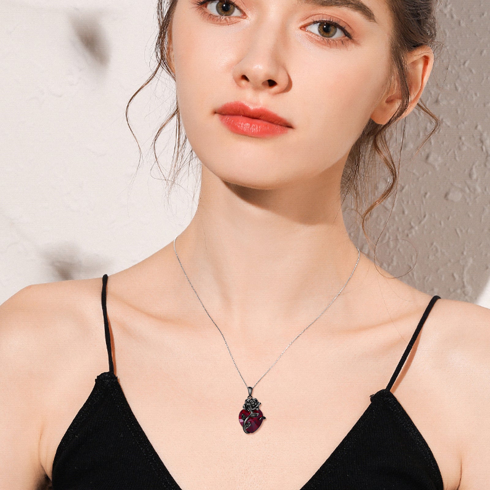 Sterling Silver With Black Rhodium Heart Crystal Rose Urn Necklace For Ashes
