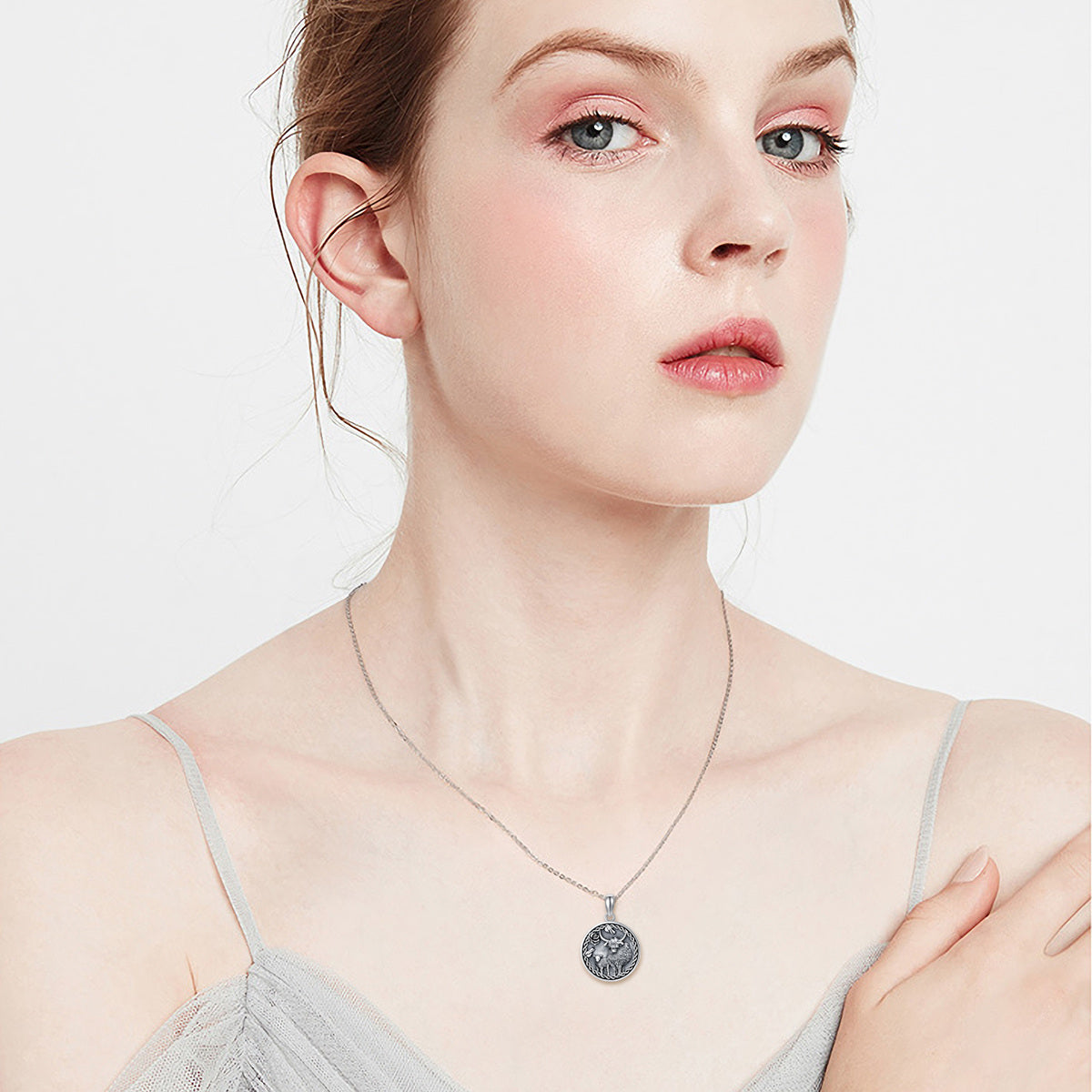 Sterling Silver with Black Rhodium Highland Cow & Celtic Knot Pendant Necklace