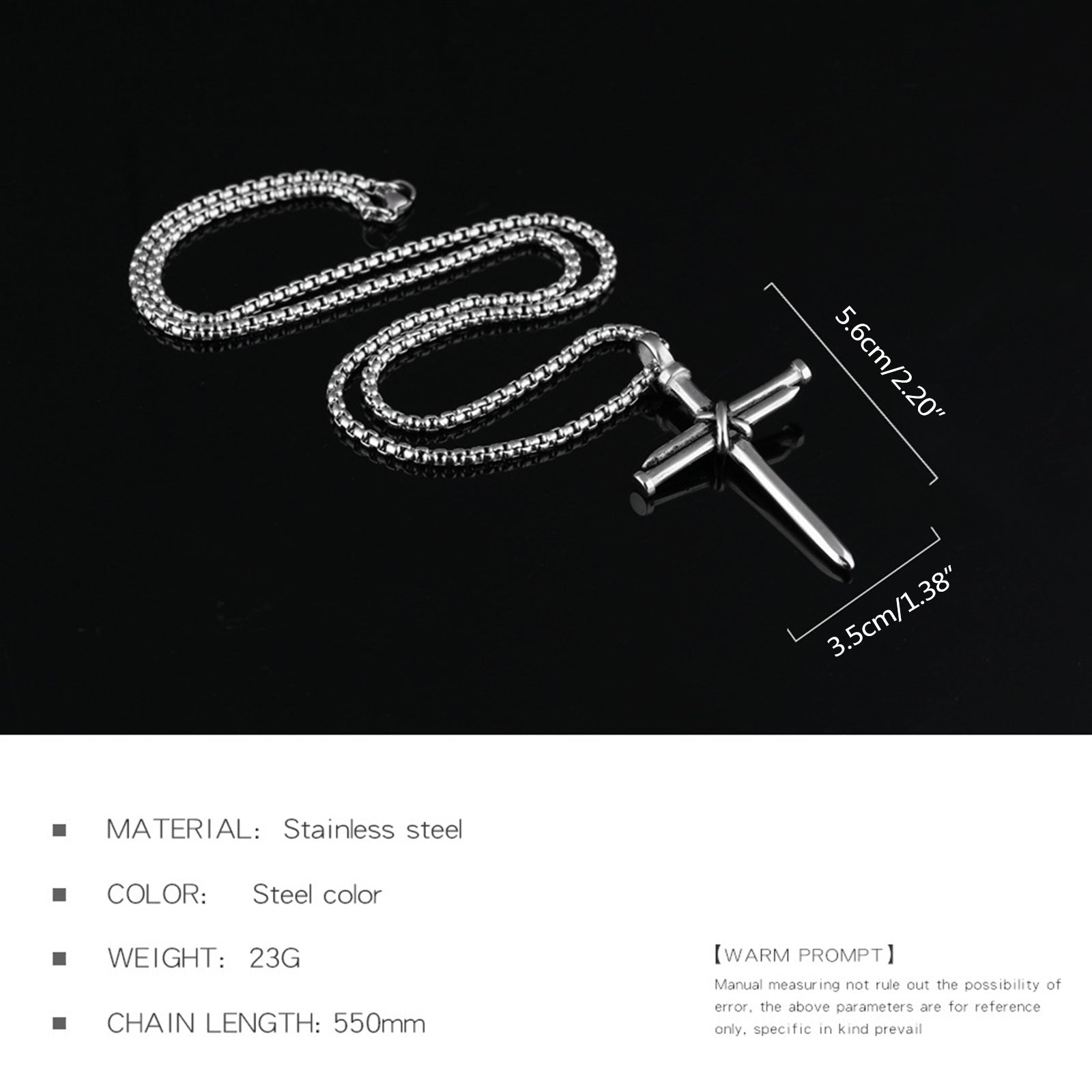 Sterling Silver with Black Rhodium Nail Cross Pendant Necklace