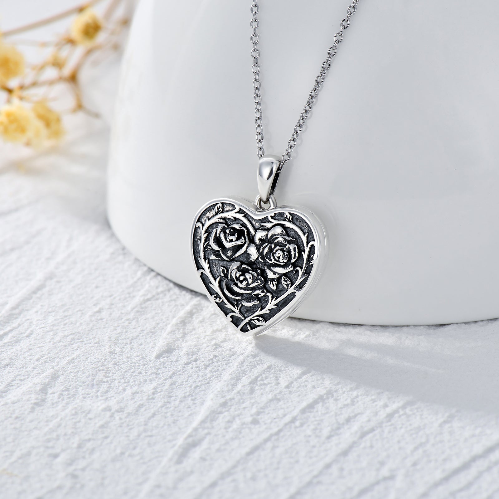 Sterling Silver with Black Rhodium Rose Personalized Photo Locket Necklace