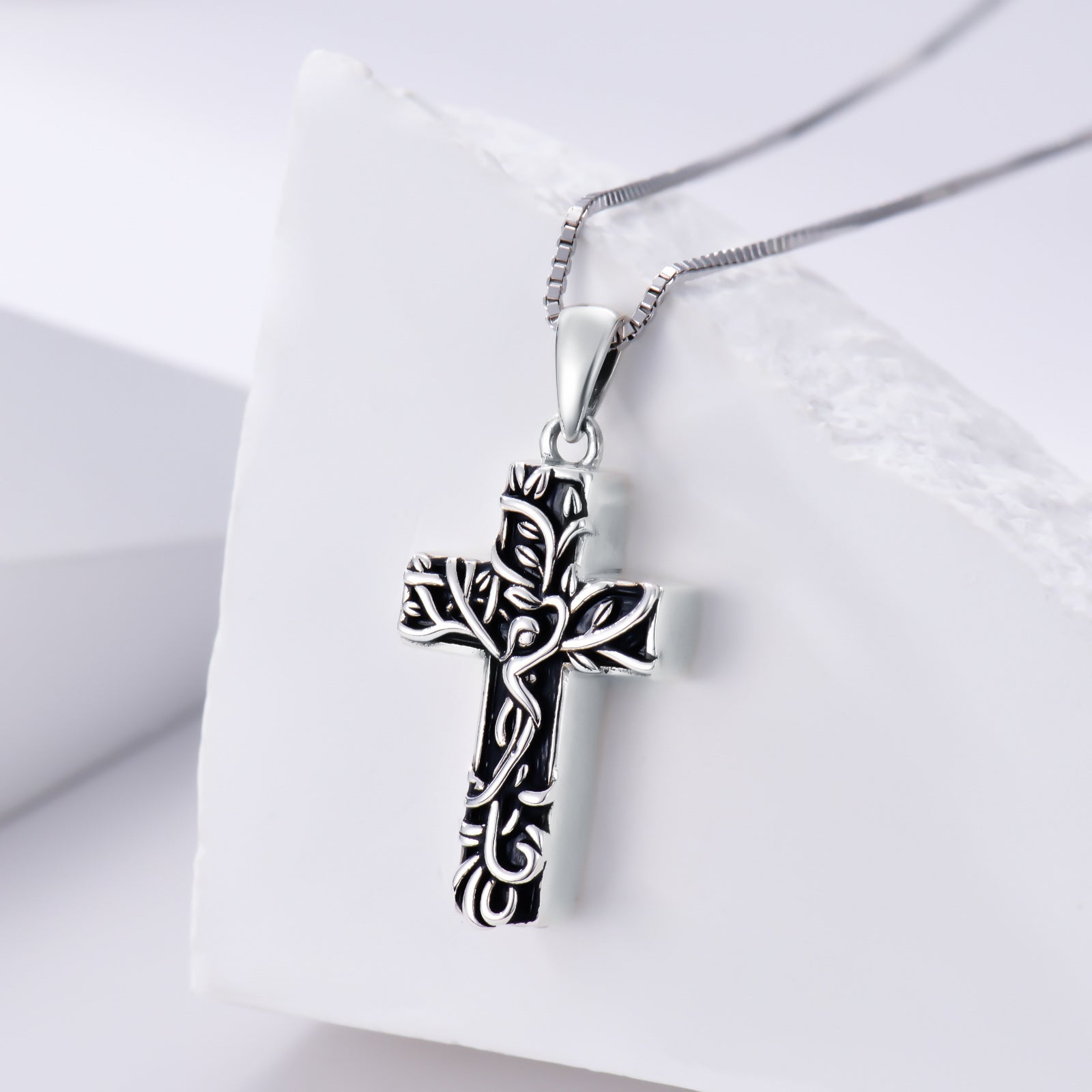 Sterling Silver With Black Rhodium Tree Of Life Urn Necklace For Ashes With Engraved Word