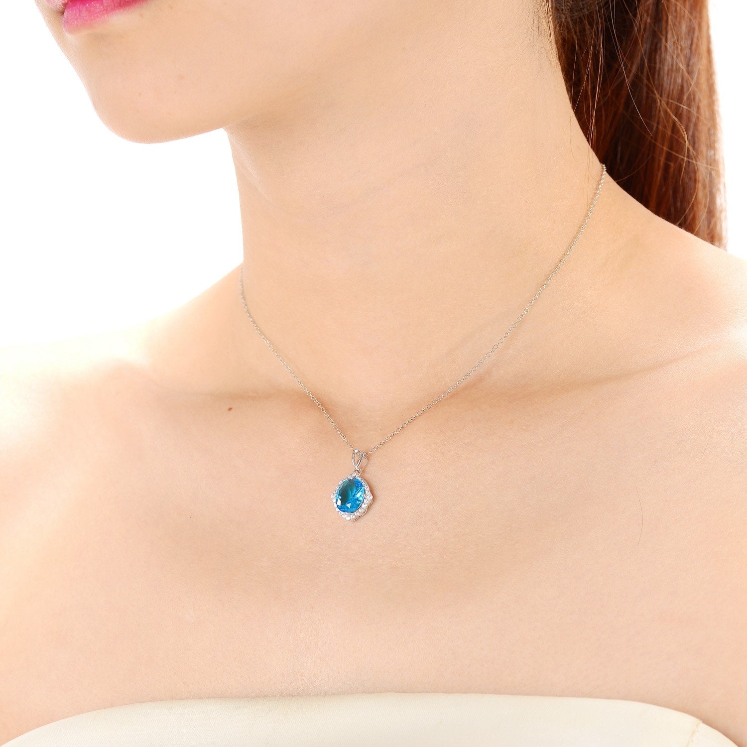 Sterling Silver Blue Cubic Zirconia Pendant Necklace