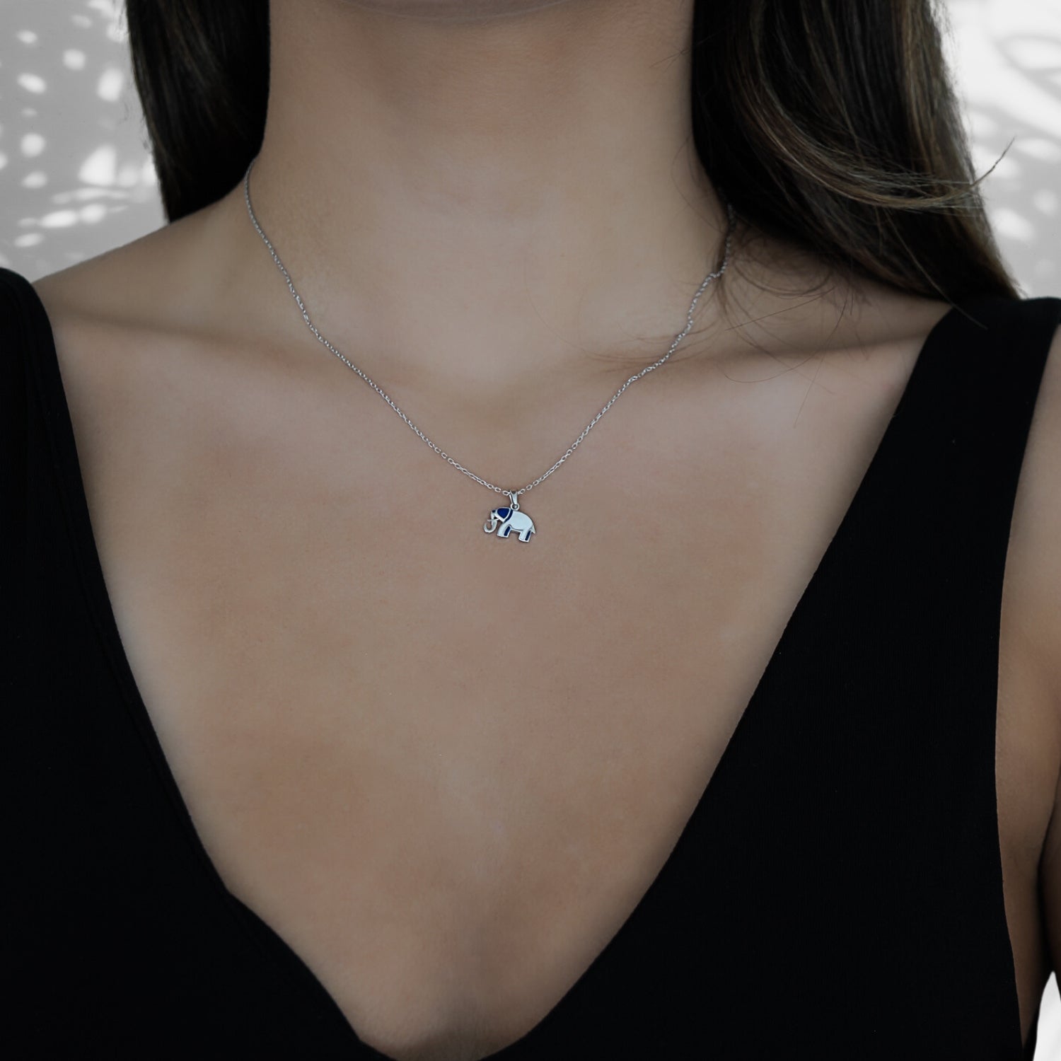 Sterling Silver Blue Elephant Necklace - Blue