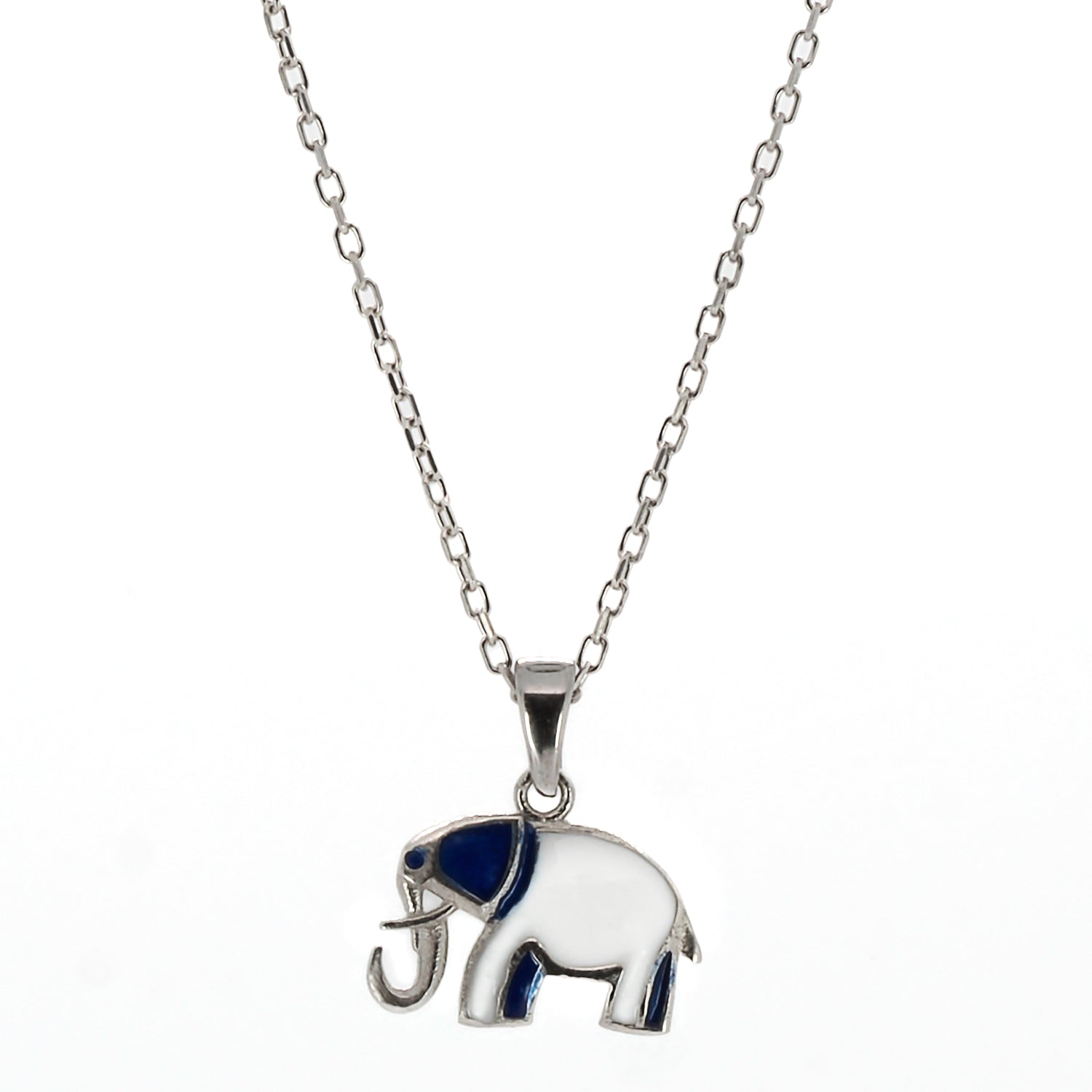 Sterling Silver Blue Elephant Necklace - Blue