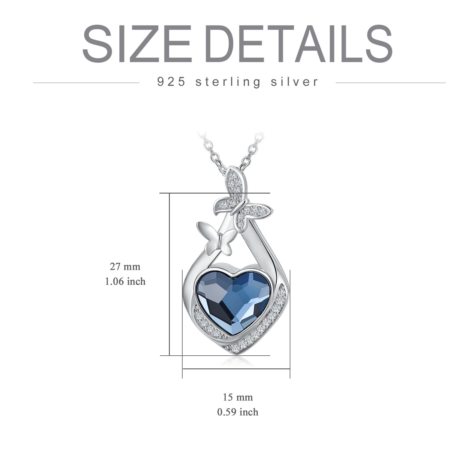 Sterling Silver Blue Heart Crystal Butterfly & Diamond Shaped Urn Necklace for Ashes