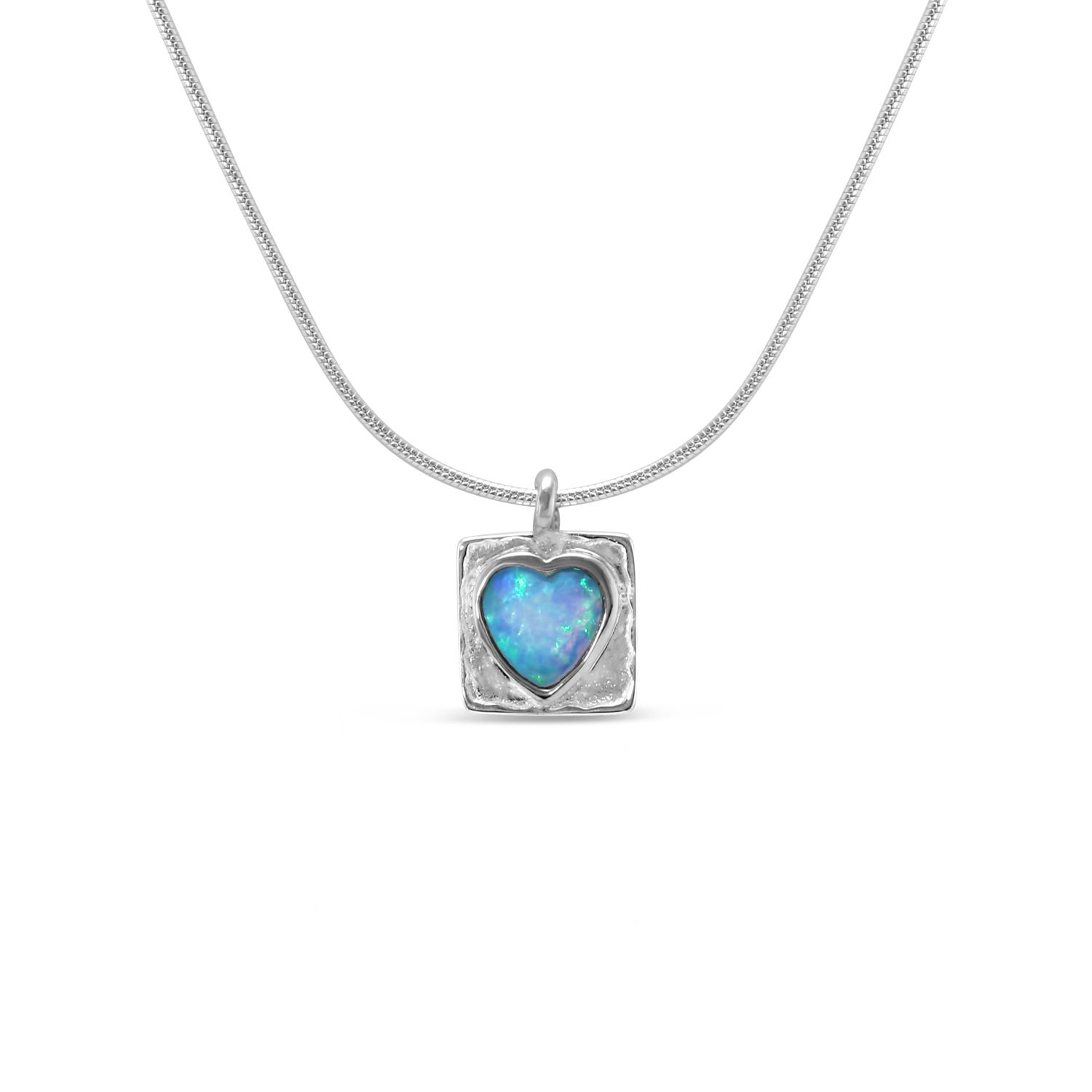 Sterling Silver Blue Opal Heart Pendant Necklace