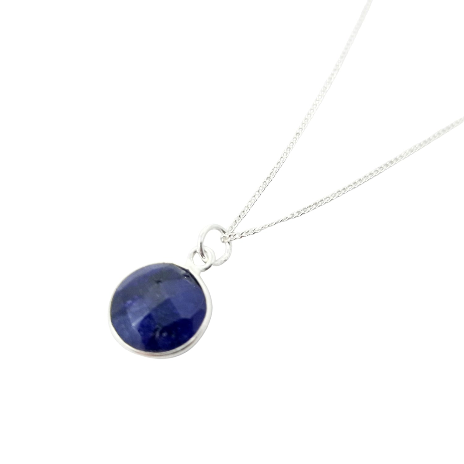 Sterling Silver Blue Sapphire September Round Pendant Necklace