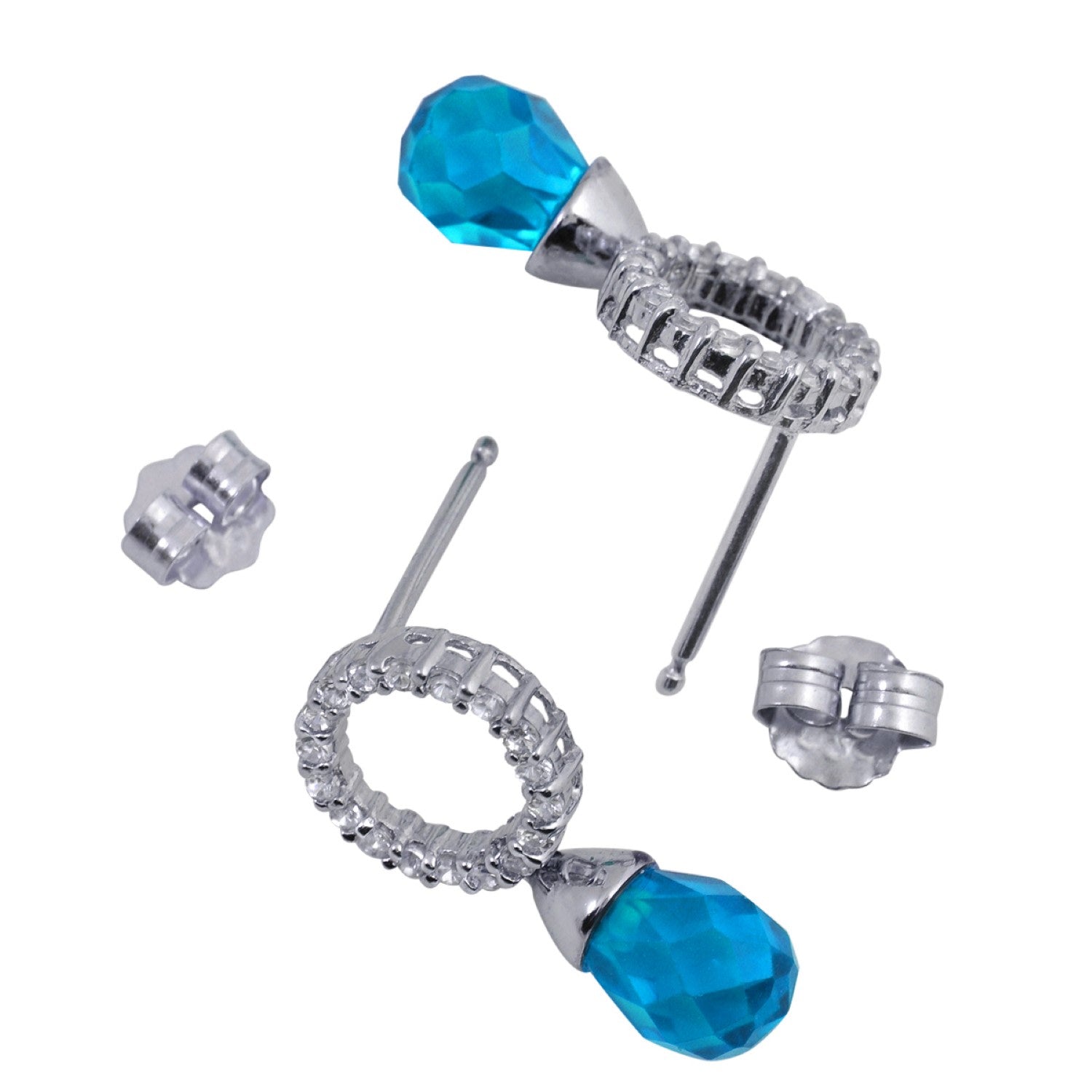 Sterling Silver Blue Topaz Cubic Zirconia Teardrop Earrings