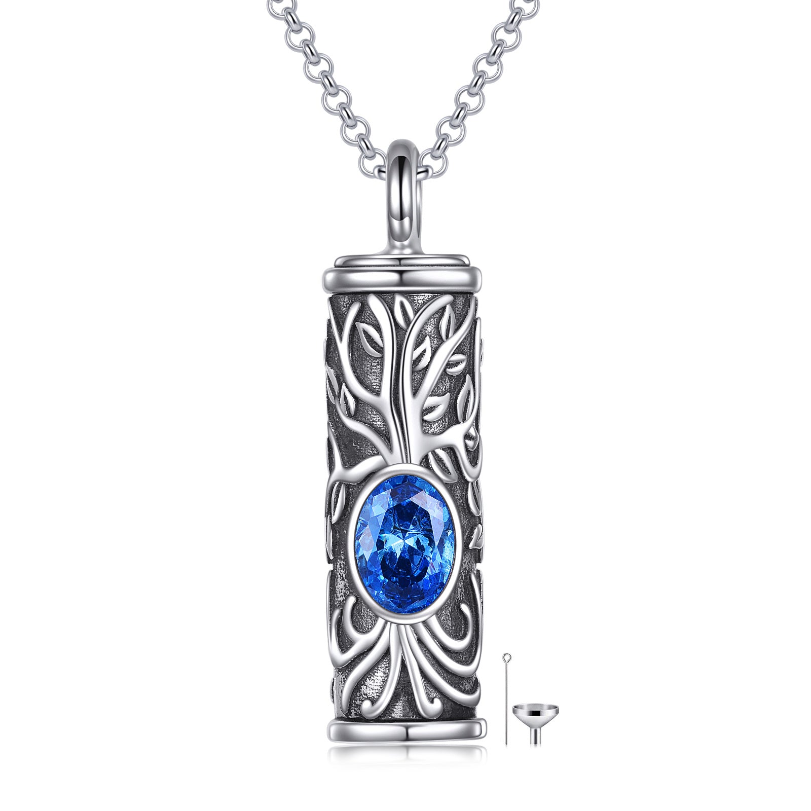 Sterling Silver Personalized Birthstone Tree Of Life Urn Necklace for Ashes