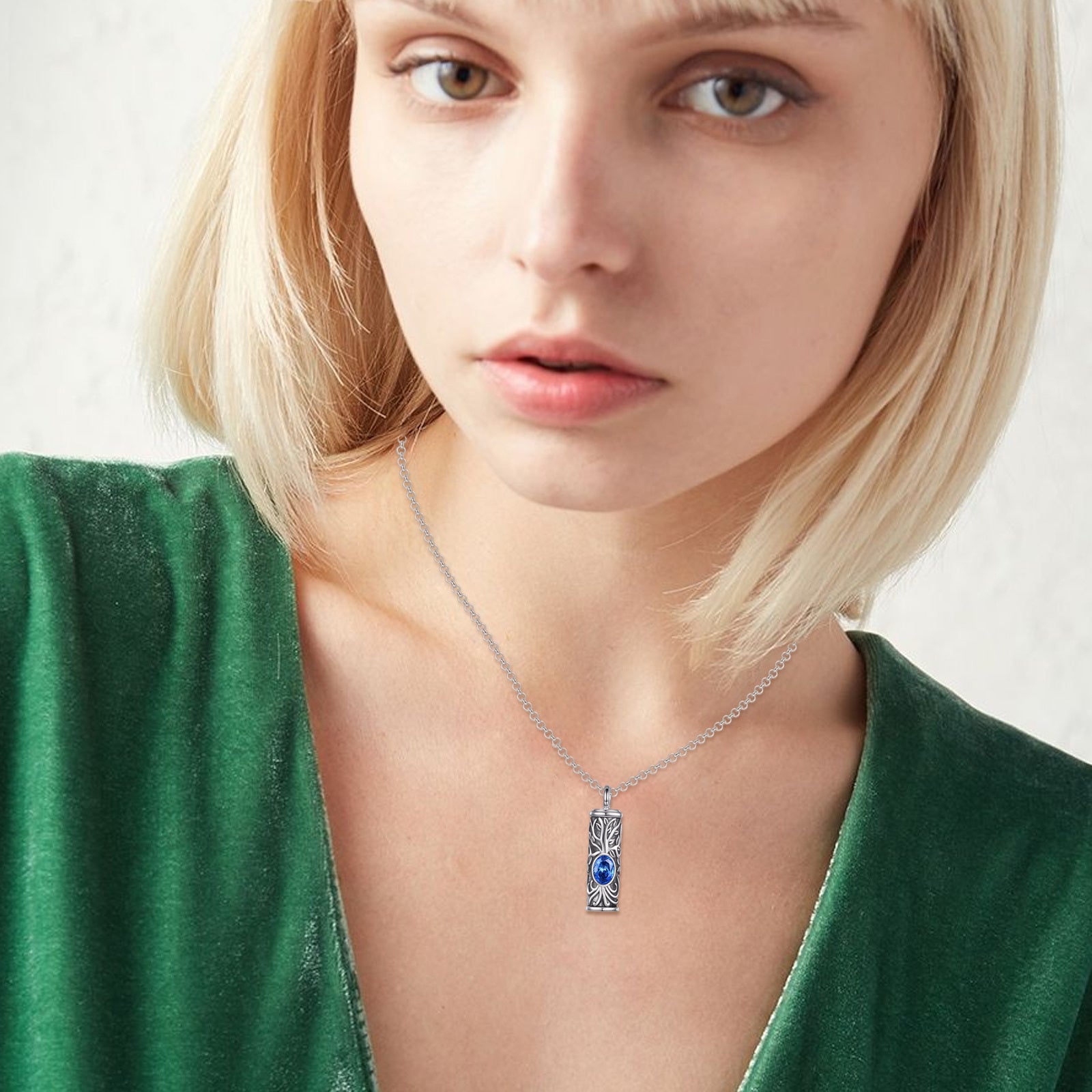 Sterling Silver Personalized Birthstone Tree Of Life Urn Necklace for Ashes