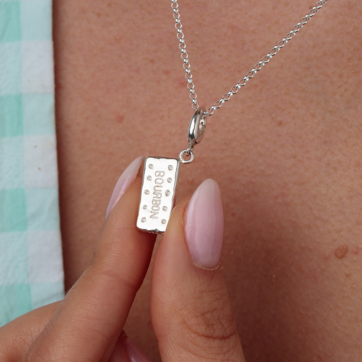 Sterling Silver Bourbon Biscuit Charm Necklace