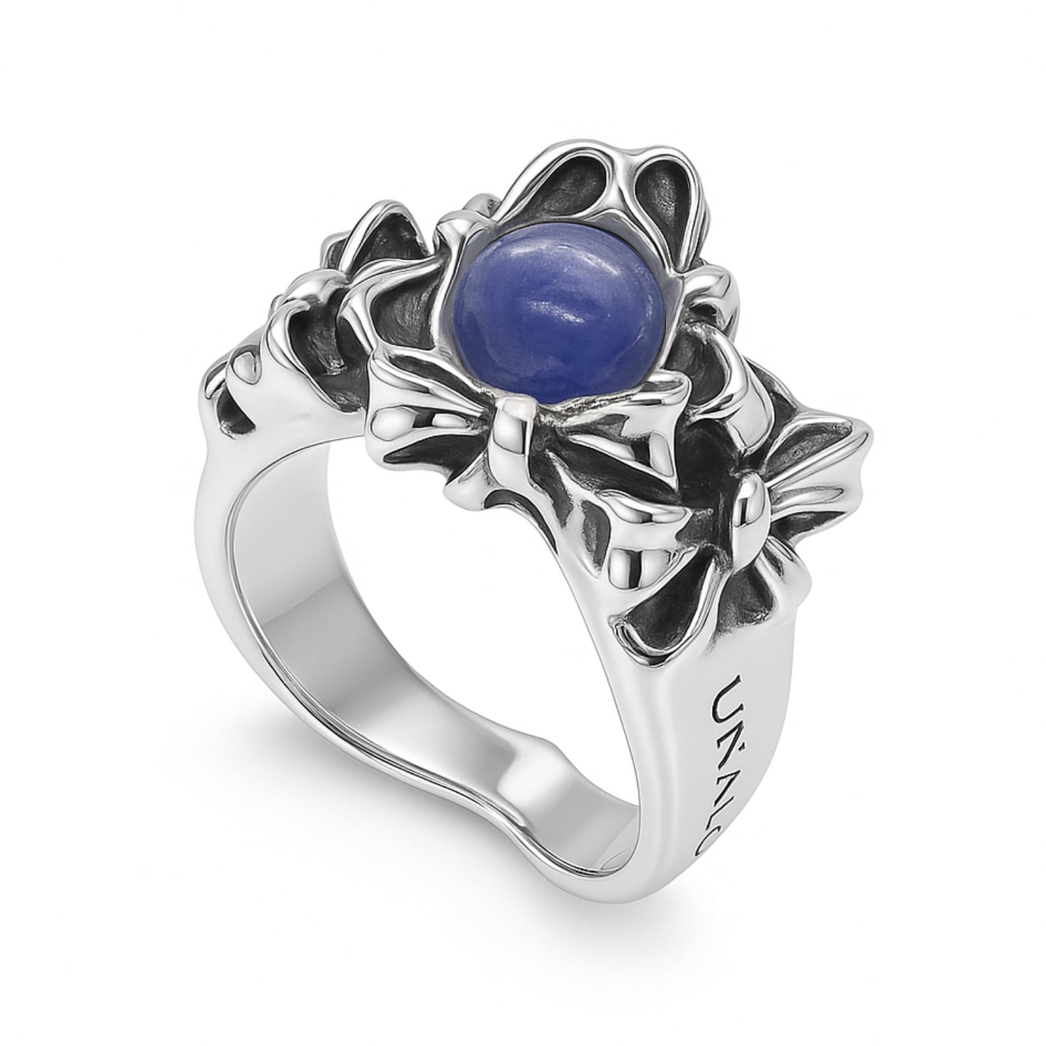 Sterling Silver Bow-Inspired Ring With Blue Kyanite Stone