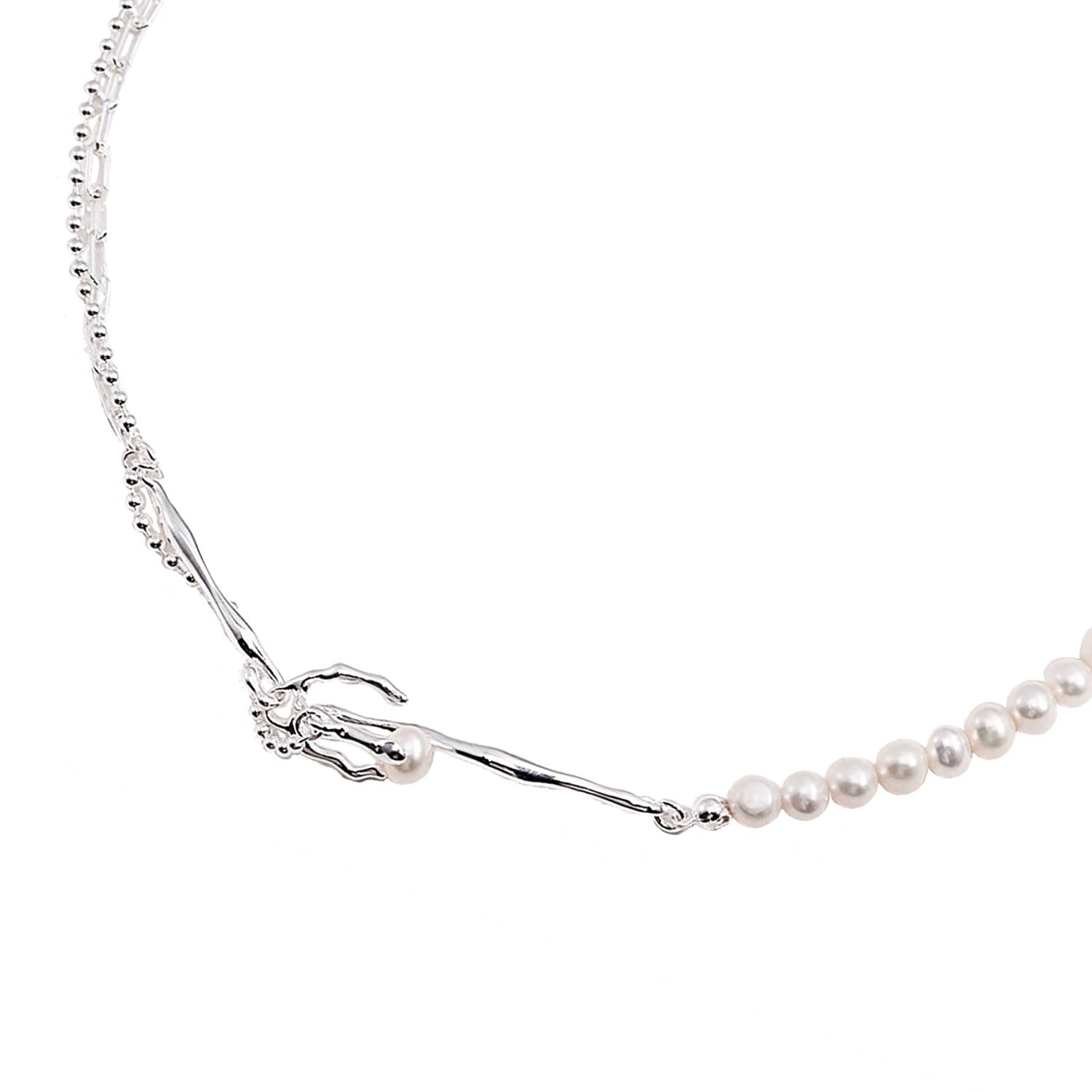 Sterling Silver Branches With White Pearls Statement Necklace