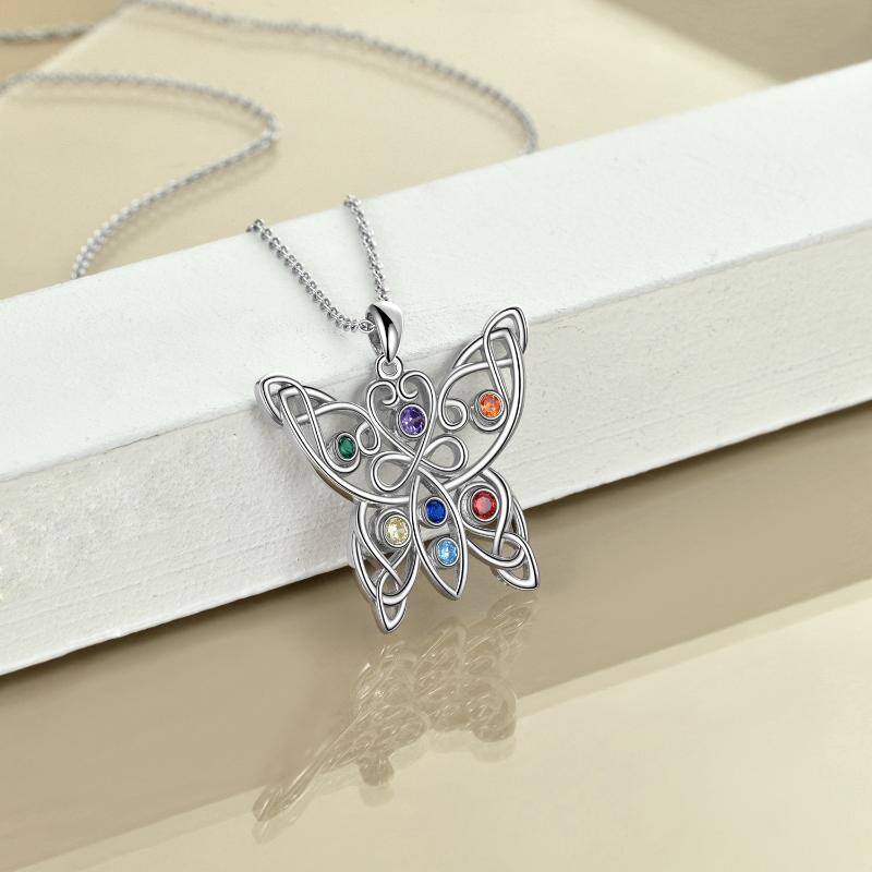 Sterling Silver Butterfly Celtic Knot Chakras Necklace for Women
