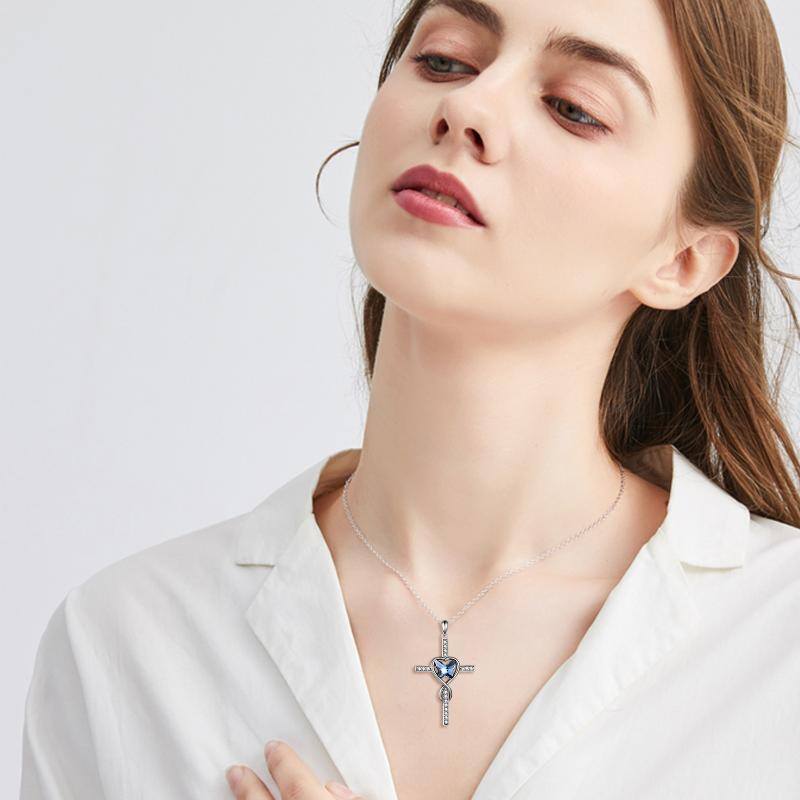 Sterling Silver Crystal Butterfly Cross Heart Pendant Necklace for Women