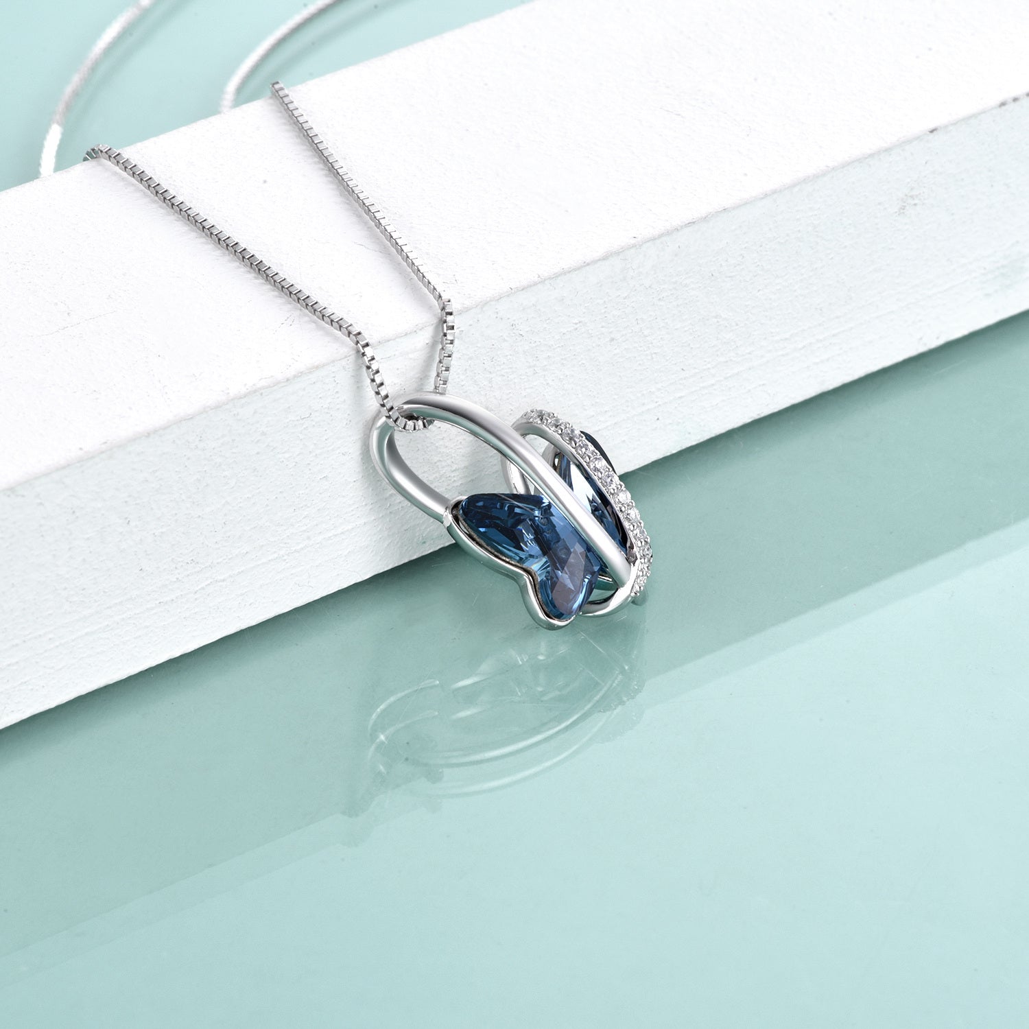 Sterling Silver Butterfly Crystal Pendant Necklace with Box Chain