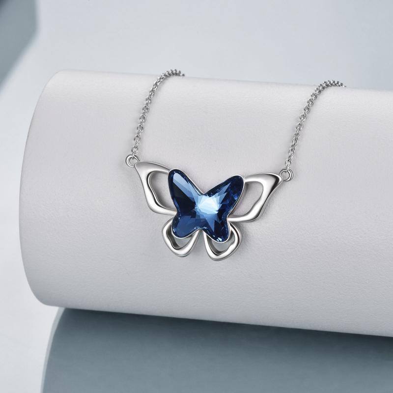 Sterling Silver Butterfly Crystal Pendant Necklace