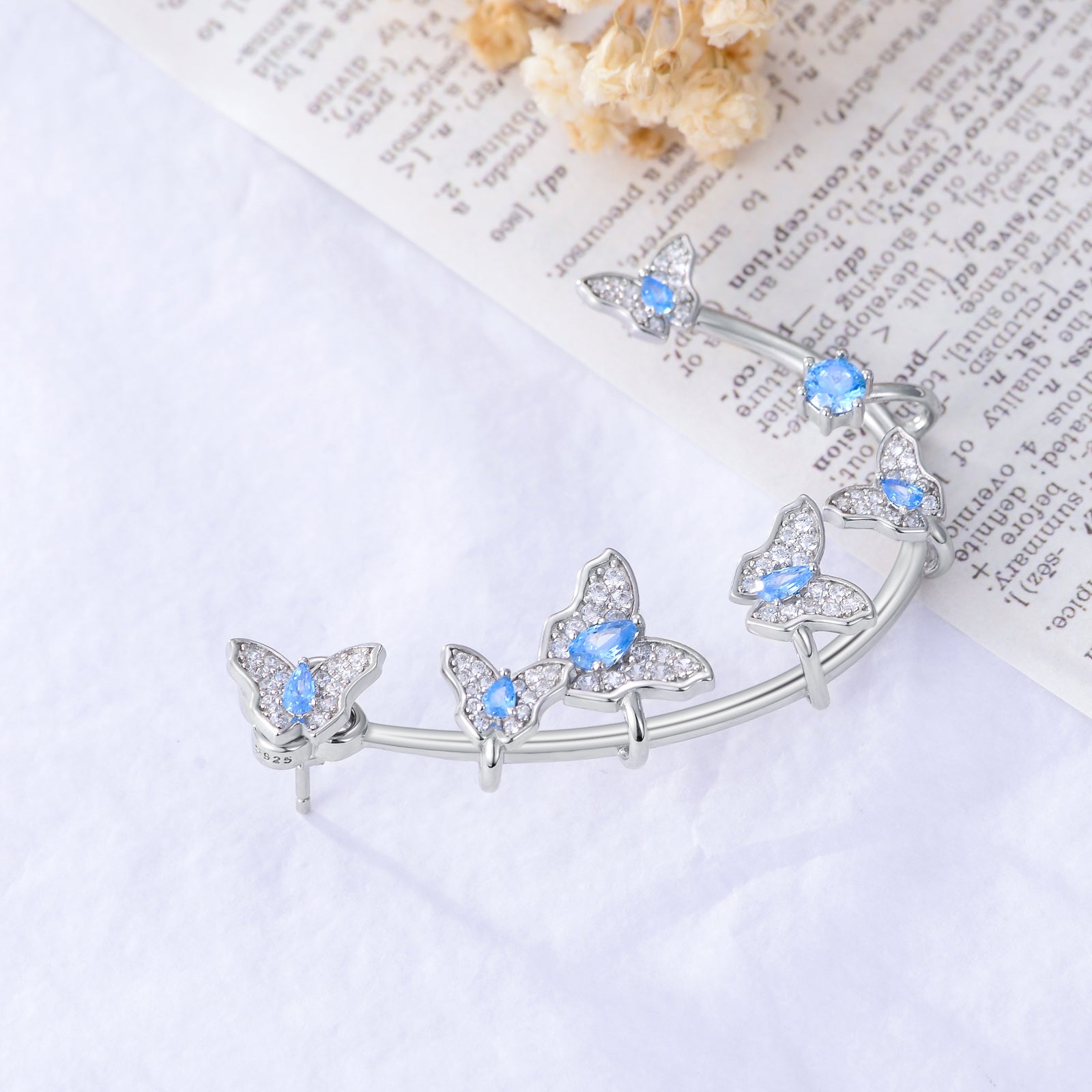 Sterling Silver Cubic Zirconia Butterfly Cuff Earrings