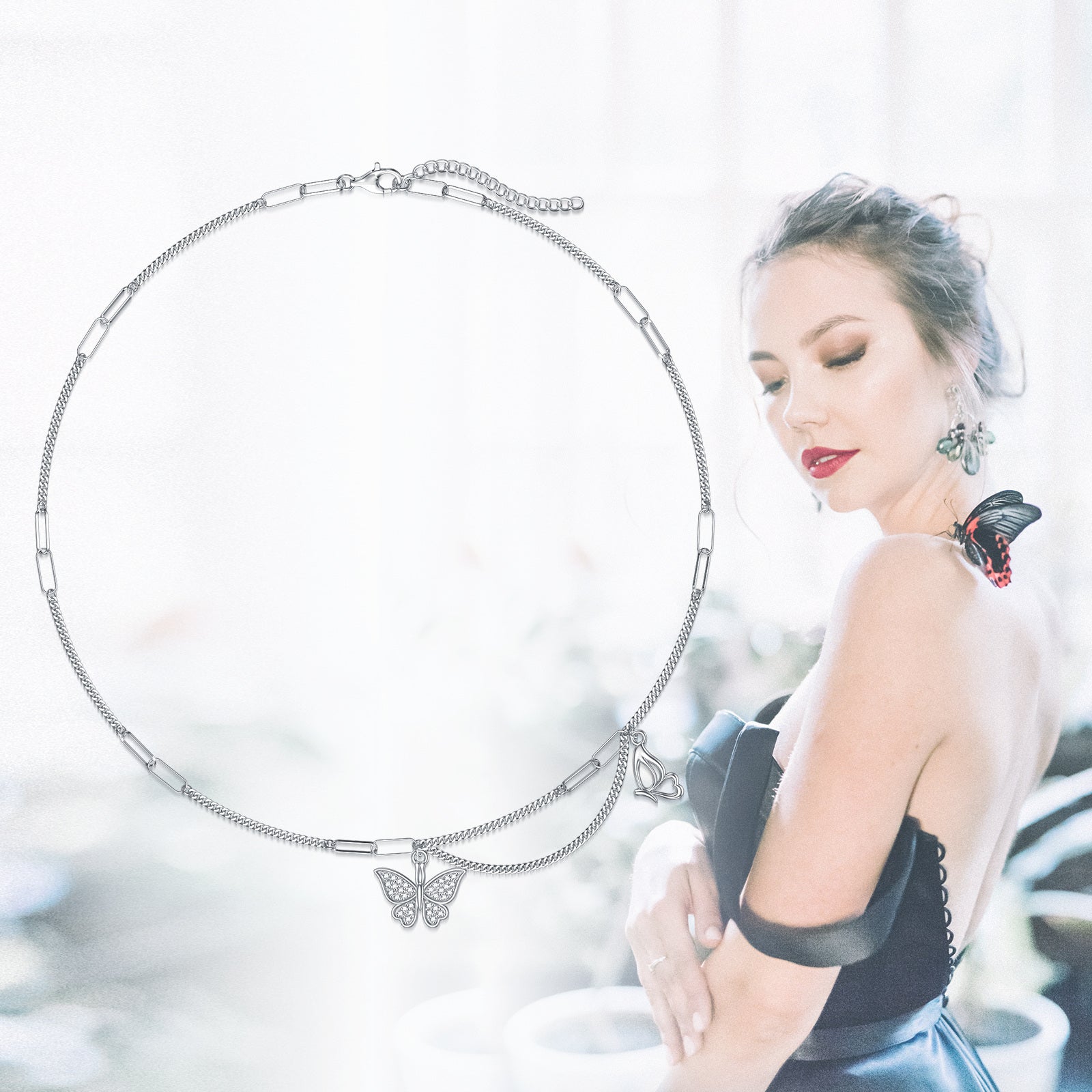 Sterling Silver Butterfly Metal Choker Necklace