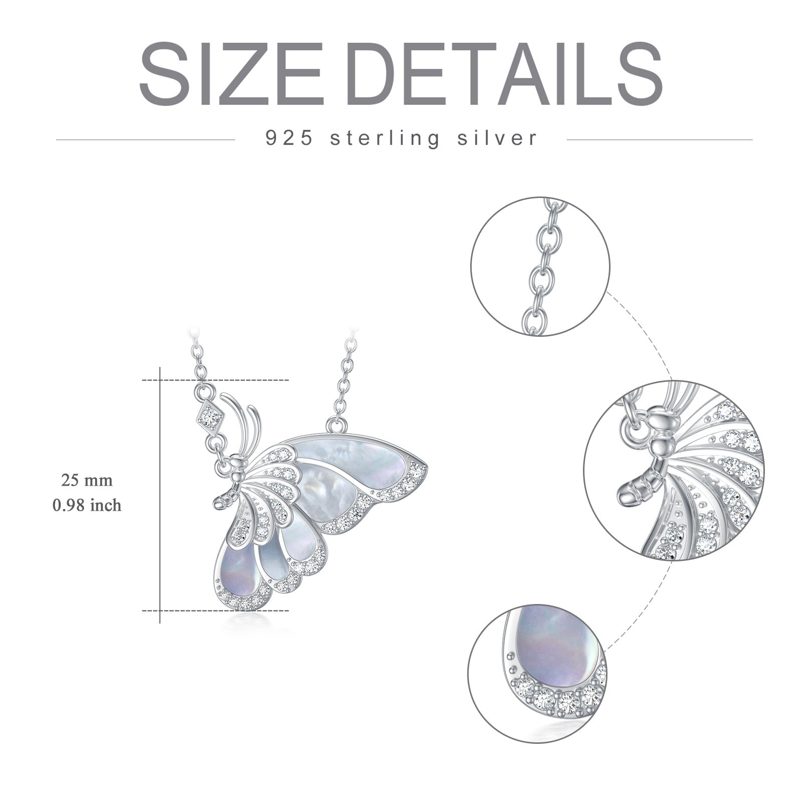 Sterling Silver Mother Of Pearl Butterfly Pendant Necklace