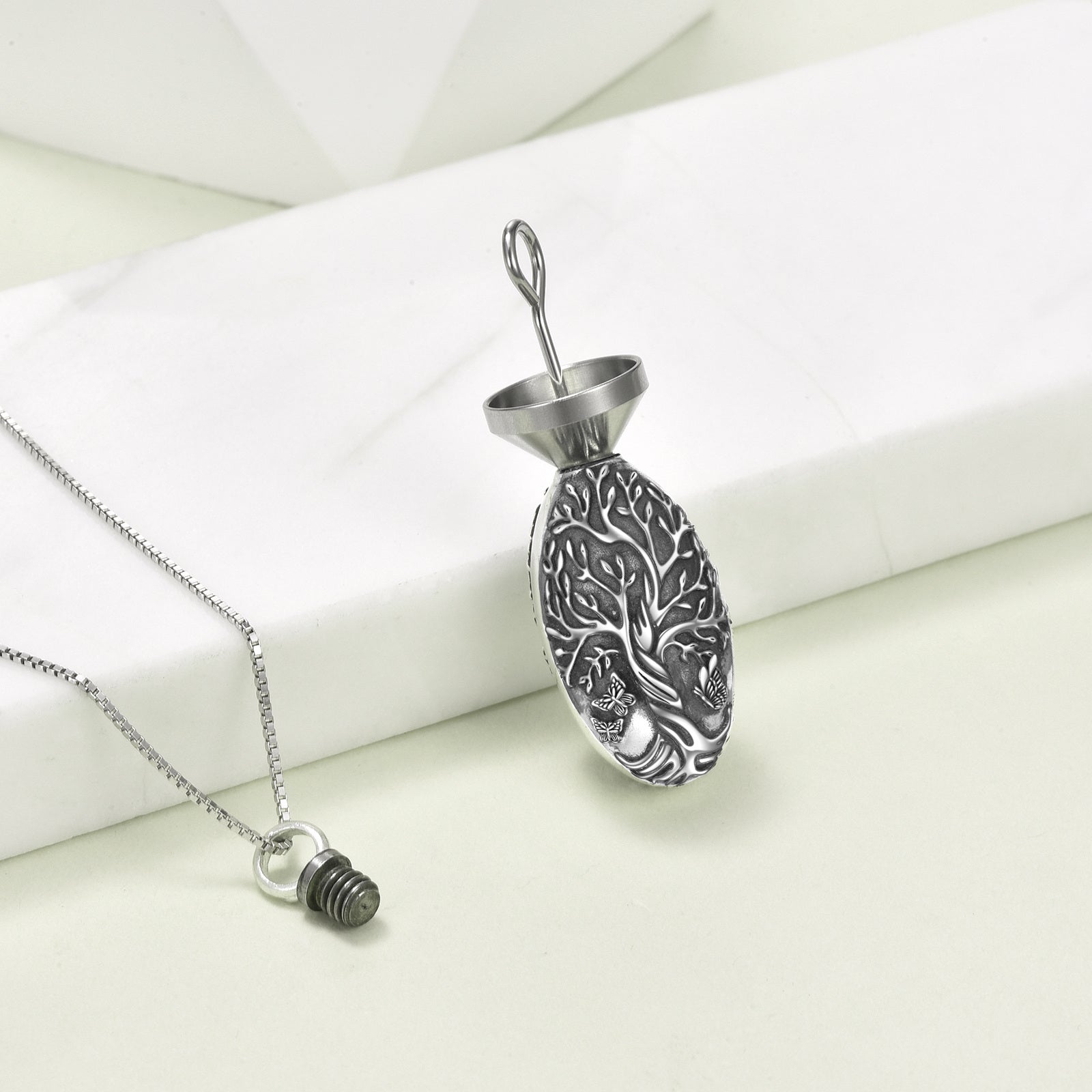 Sterling Silver Butterfly & Tree Of Life Urn Necklace for Ashes