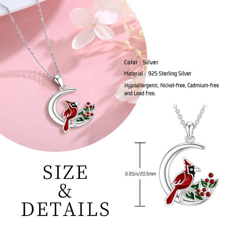Sterling Silver Cardinal & Moon Pendant Necklace