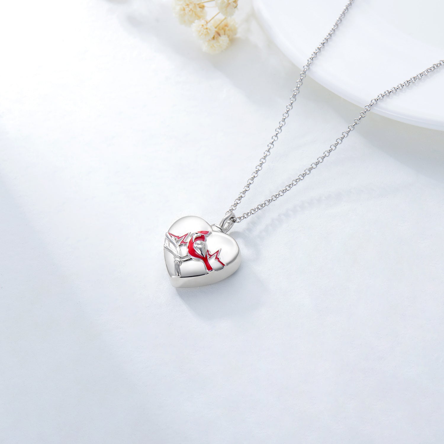 Sterling Silver Cardinal Urn Necklace for Ashes