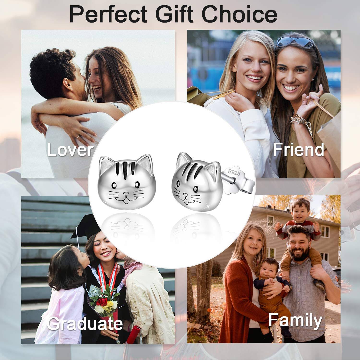 Sterling Silver Cat Stud Earrings