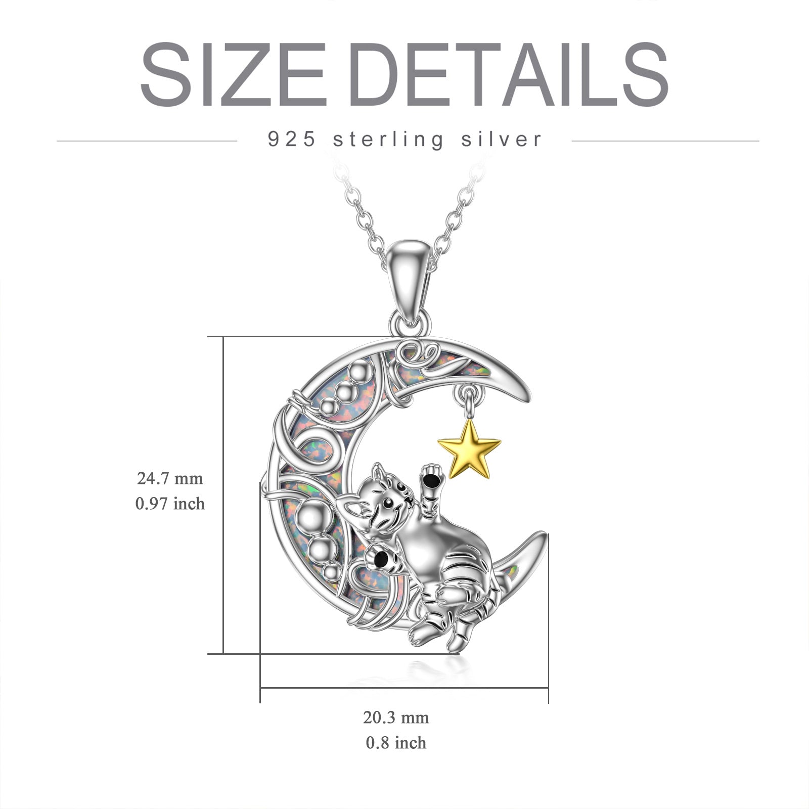 Sterling Silver Cat Moon And Star Pendant Necklace For Women